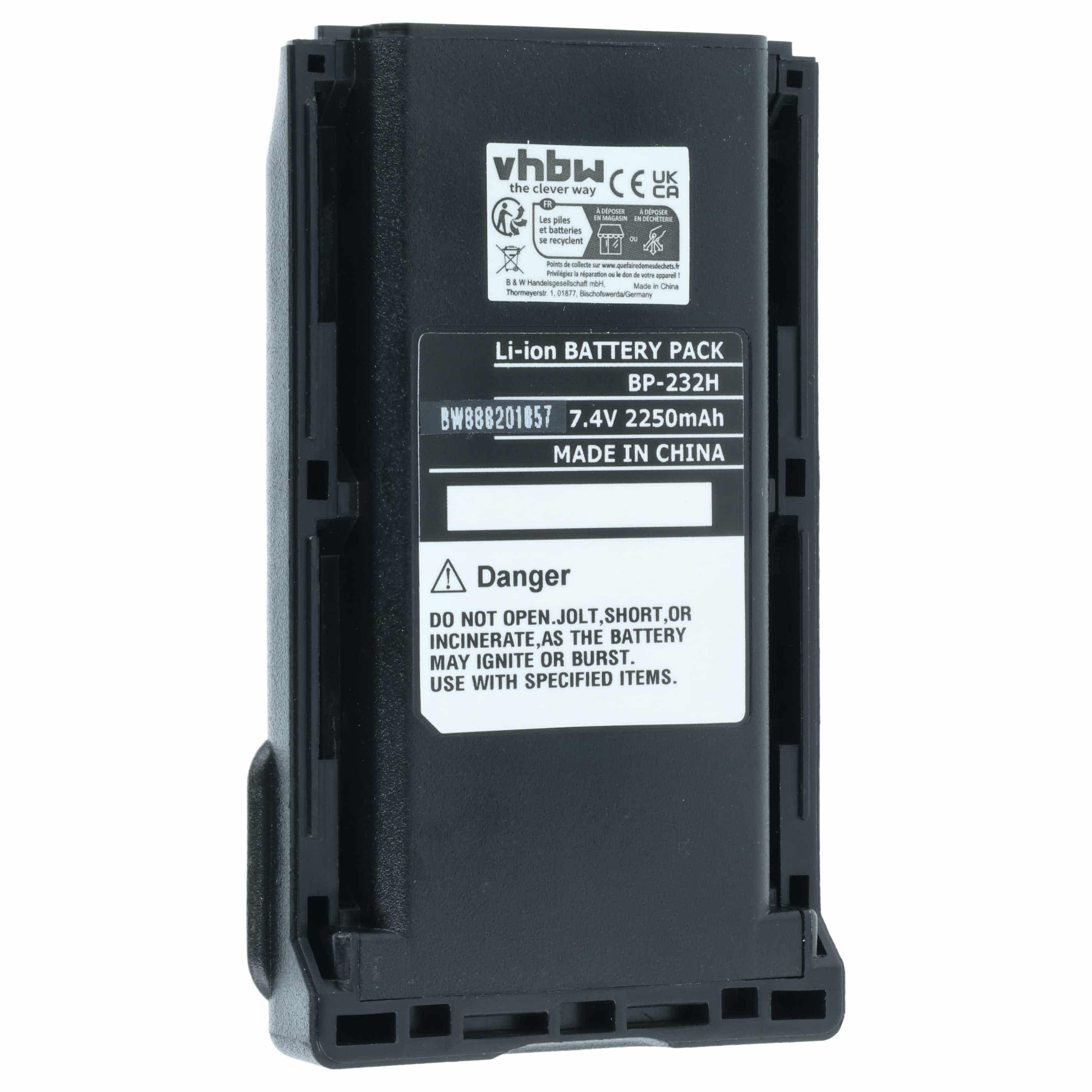 Radio Battery replaces Icom BJ-2000, BP-232, BP-232H, BP-231, BP-231N, BP-230, BP-230N - 2250 mAh 7.2 V Li-Ion