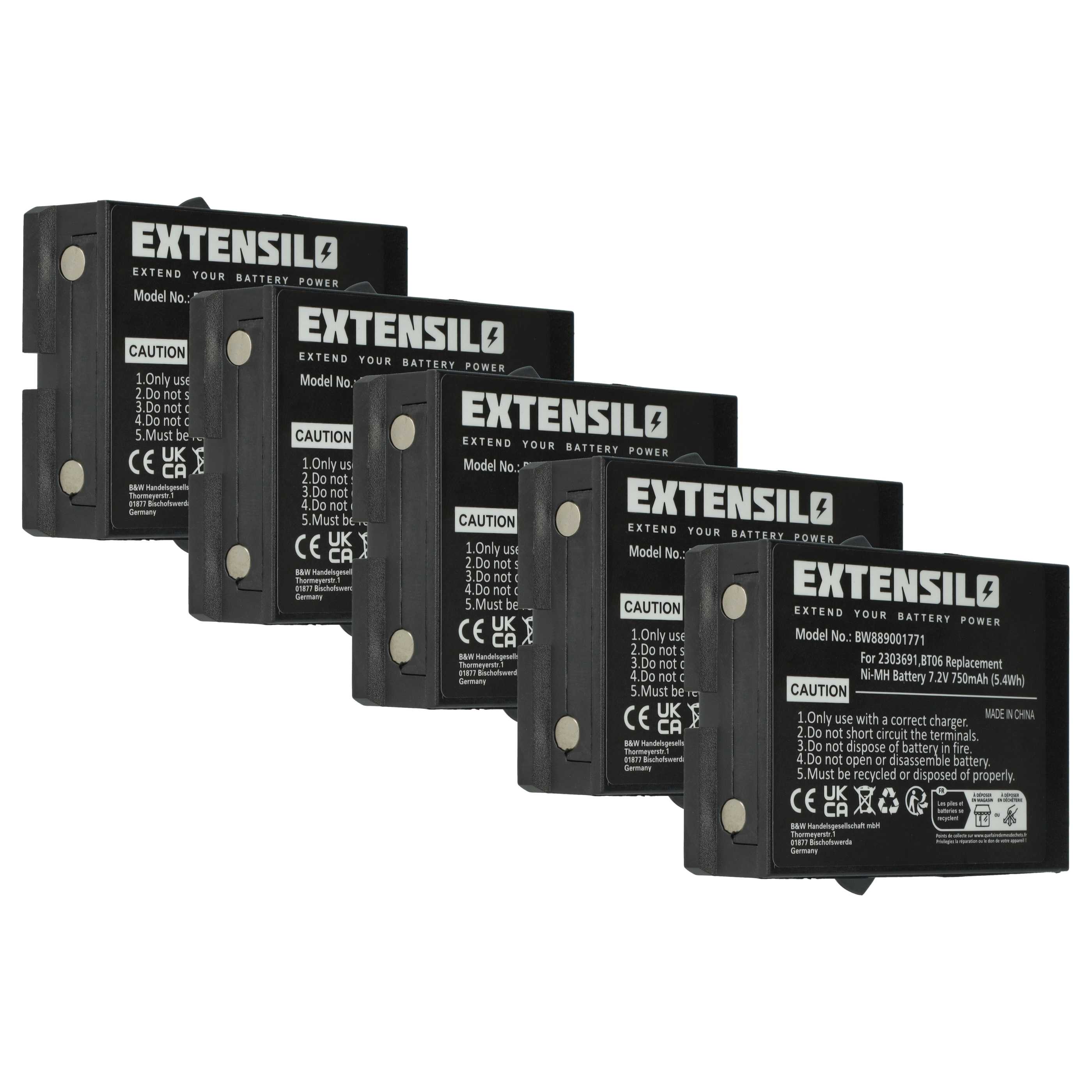 Battery (5 Piece) as Replacement for Danfoss 2303691, BT06 Remote Control - 750 mAh 7.2 V NiMH