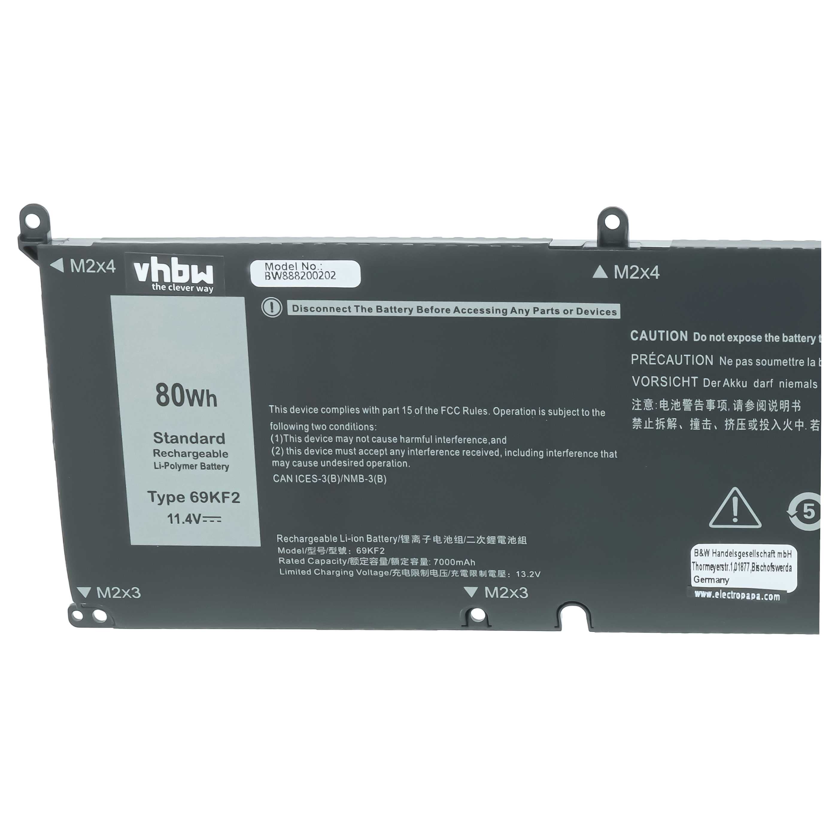 Akumulator do laptopa zamiennik Dell 70N2F, DVG8M, M59JH, P8P1P, 69KF2, 8FCTC - 7000 mAh 11,4 V LiPo