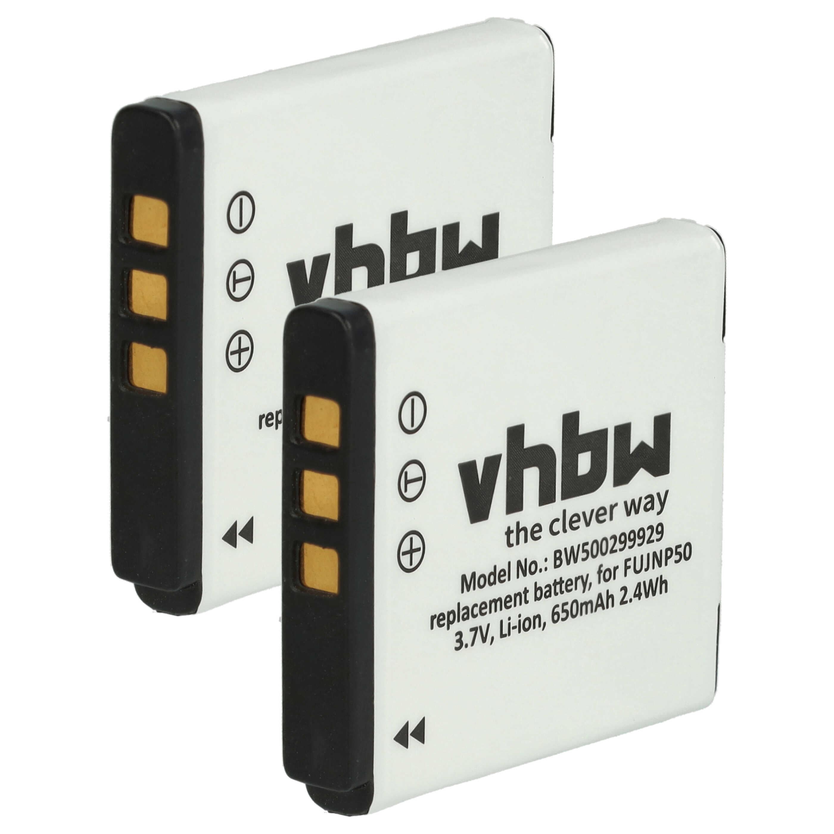 2x Battery replaces Fuji Fujifilm NP-50 - 650mAh, 3.6V, Li-Ion