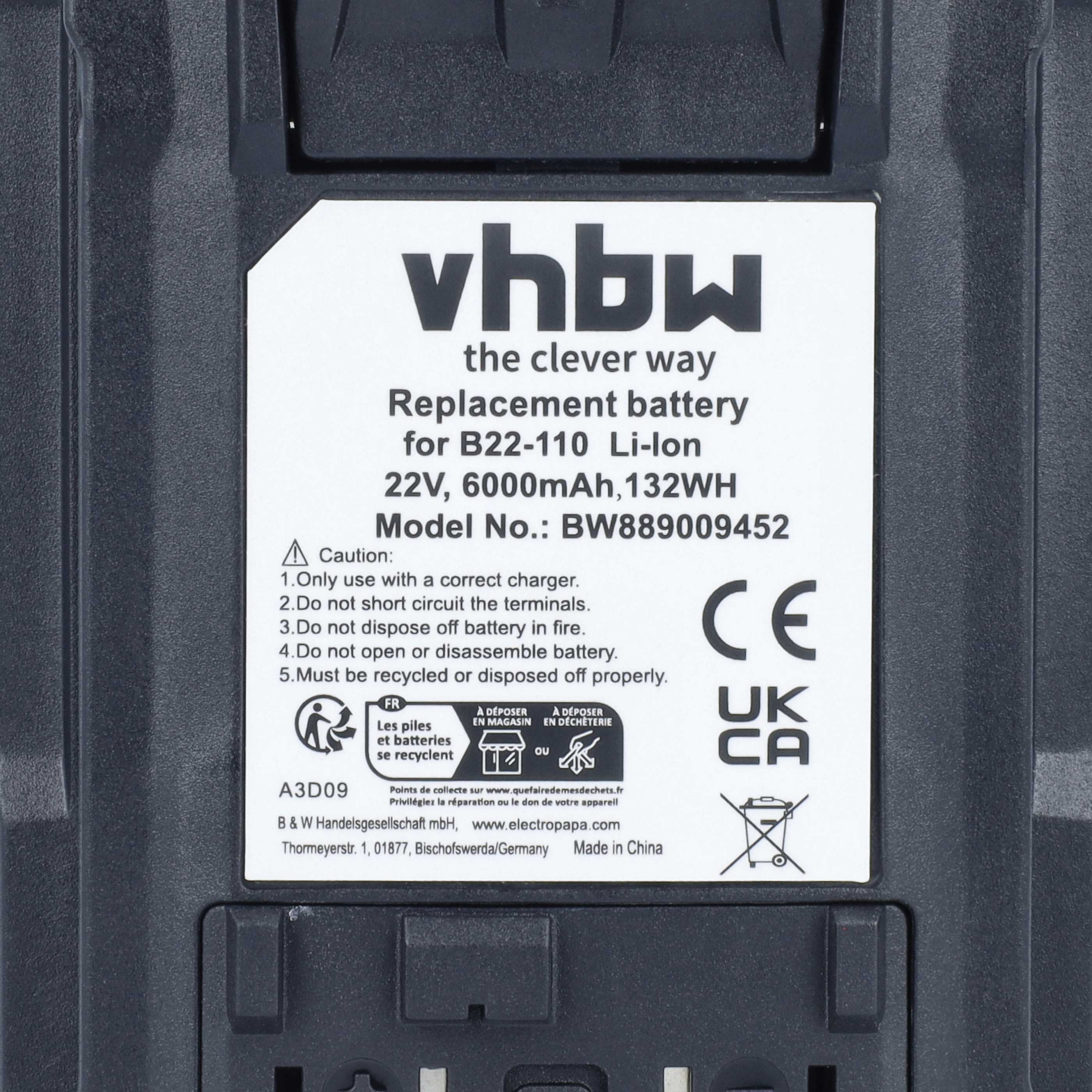Akku 22V als Ersatz für Hilti B 22-110, B22 - 6Ah, Li-Ion