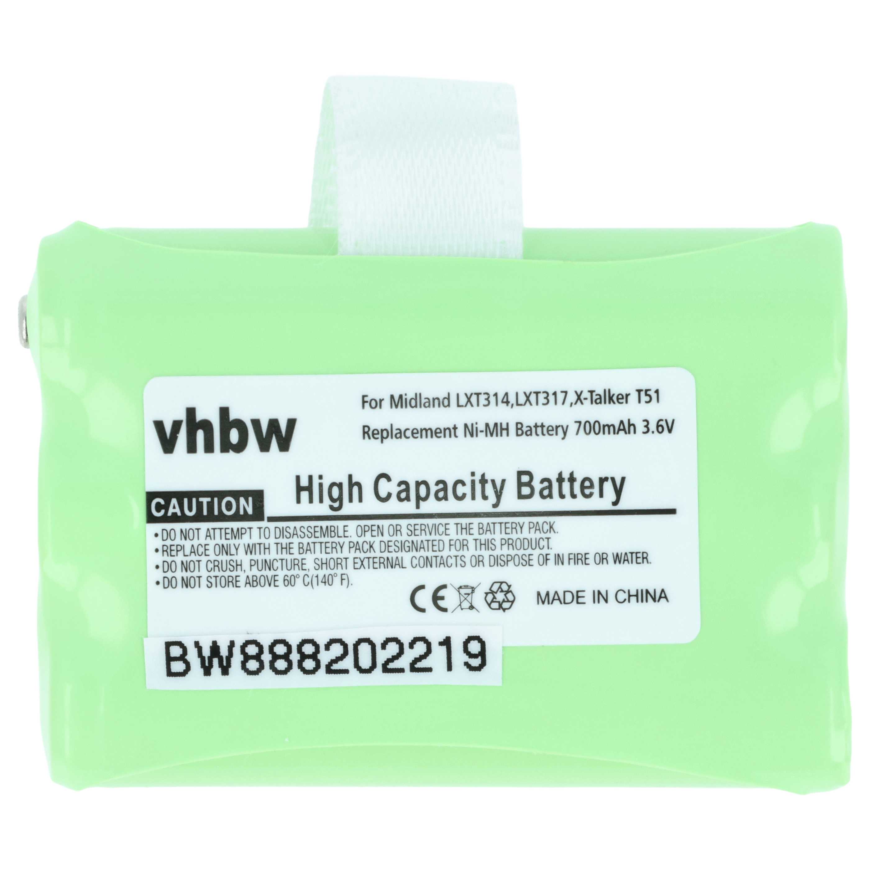 Radio 5x Battery replaces Midland AVP14, BATT3R - 700 mAh 3.6 V NiMH