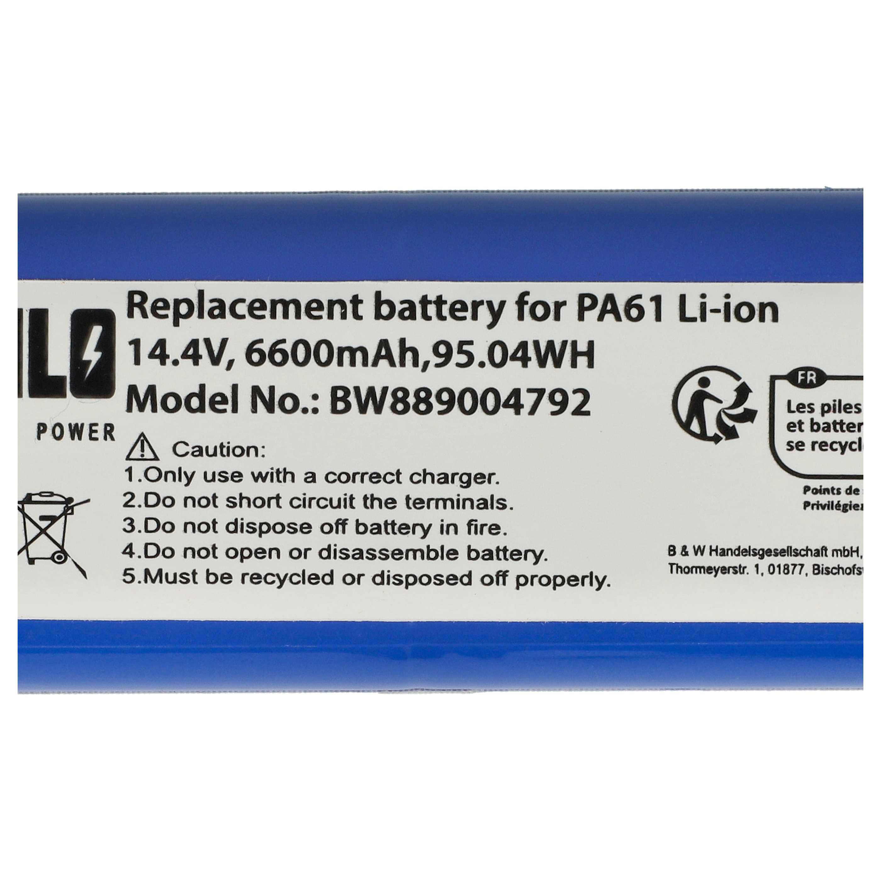 Battery replaces Eufy PA89, PA61 for Eufy 6600mAh, 14.4V, Li-Ion