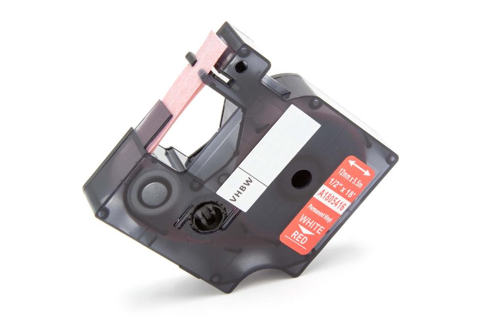 Cassette à ruban remplace Dymo 1805416 - 12mm lettrage Blanc ruban Rouge, vinyle