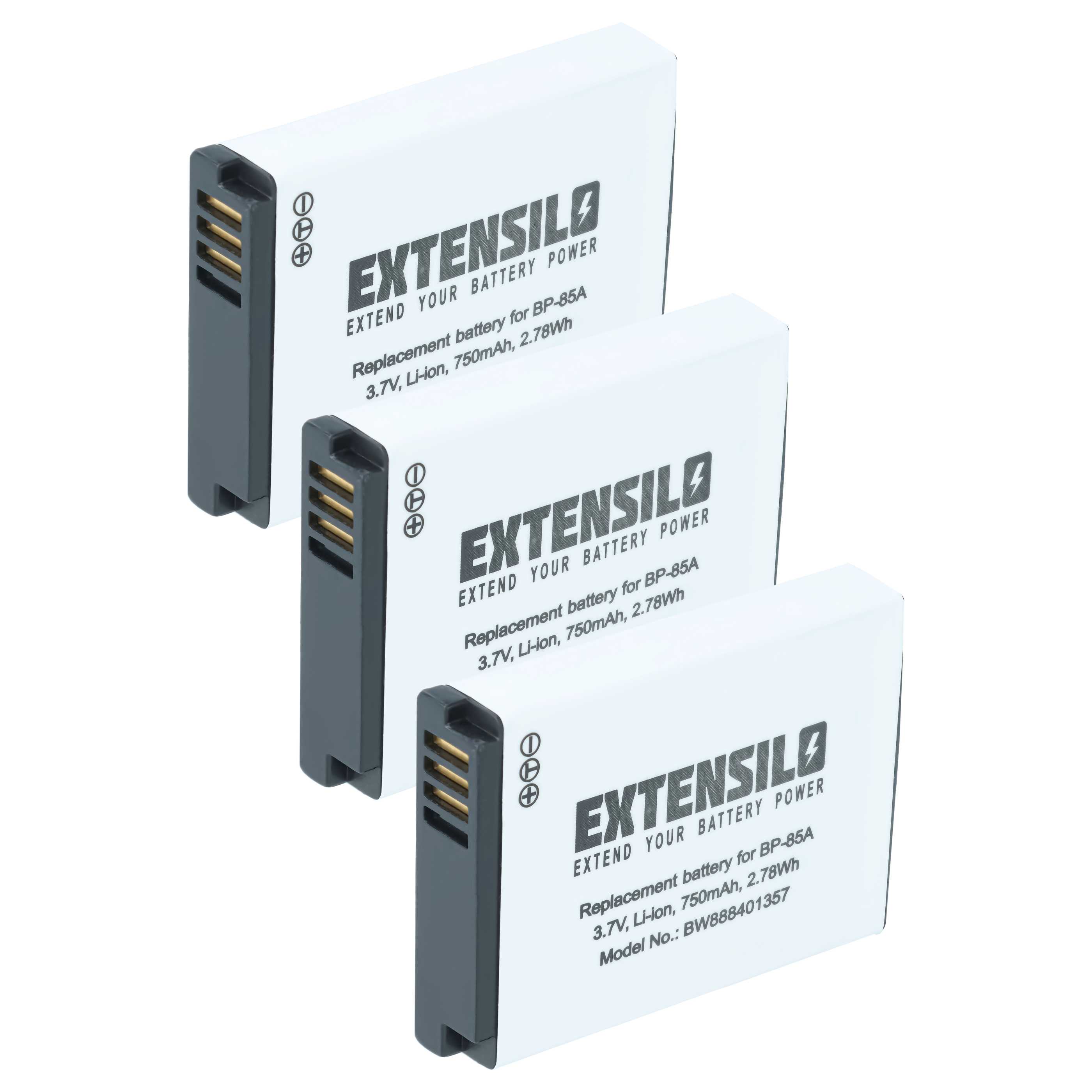 3x Battery replaces Samsung BP-85a, BP85a, EA-BP85a, IA-BP85a - 750mAh, 3.7V, Li-Ion