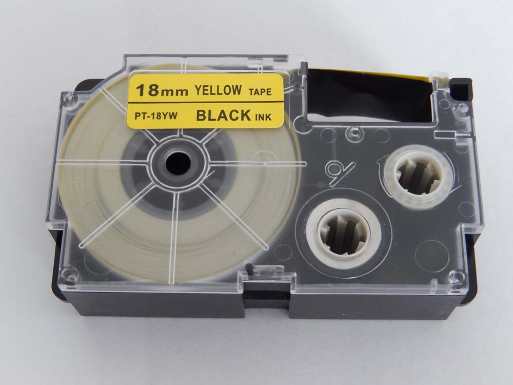 Taśma do etykiet zam. Casio XR-18YW1, XR-18YW - 18mm, napis czarny / taśma żółta, pet+ RESIN