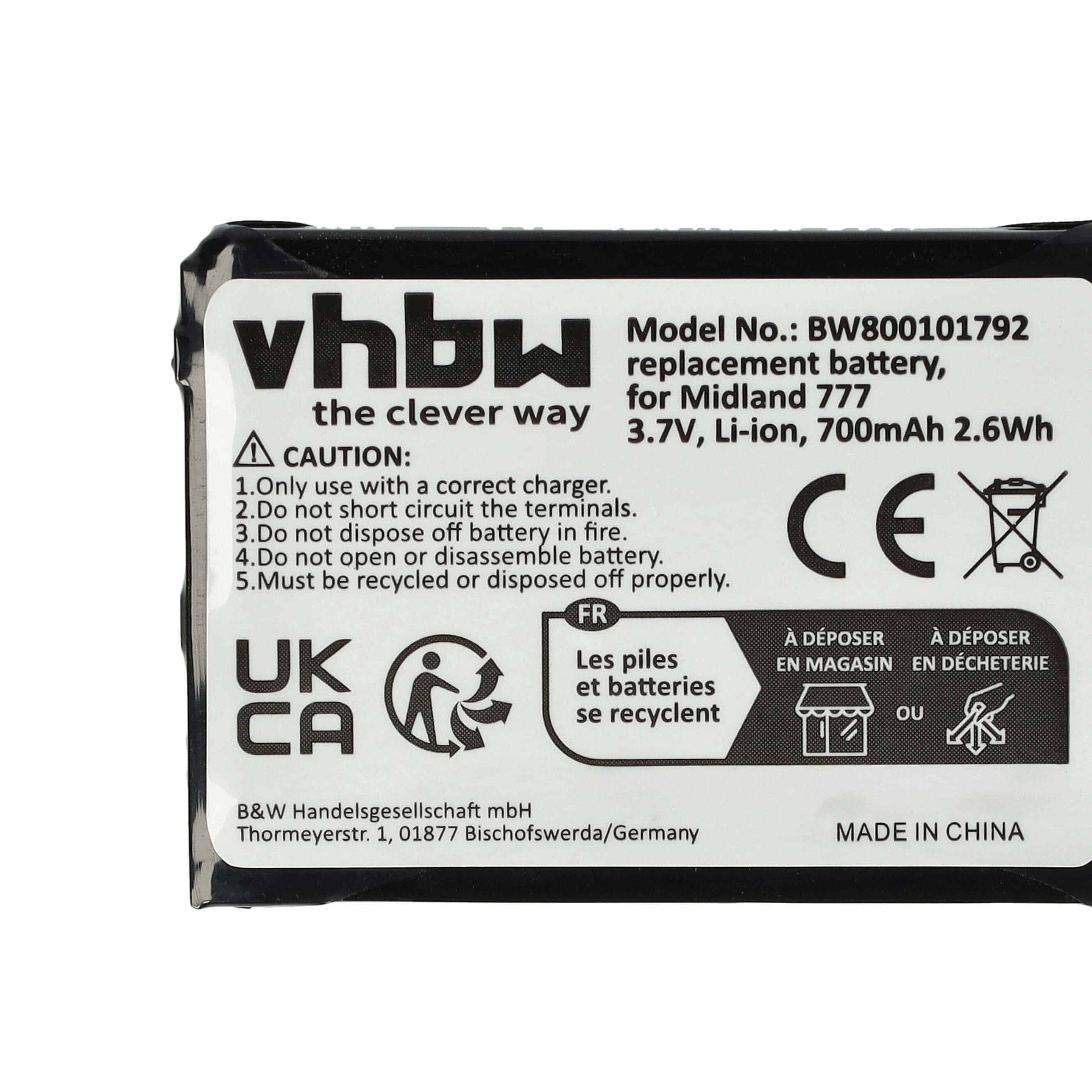 Radio Battery Replacement for Alan FB-777 - 700mAh 3.7V Li-Ion
