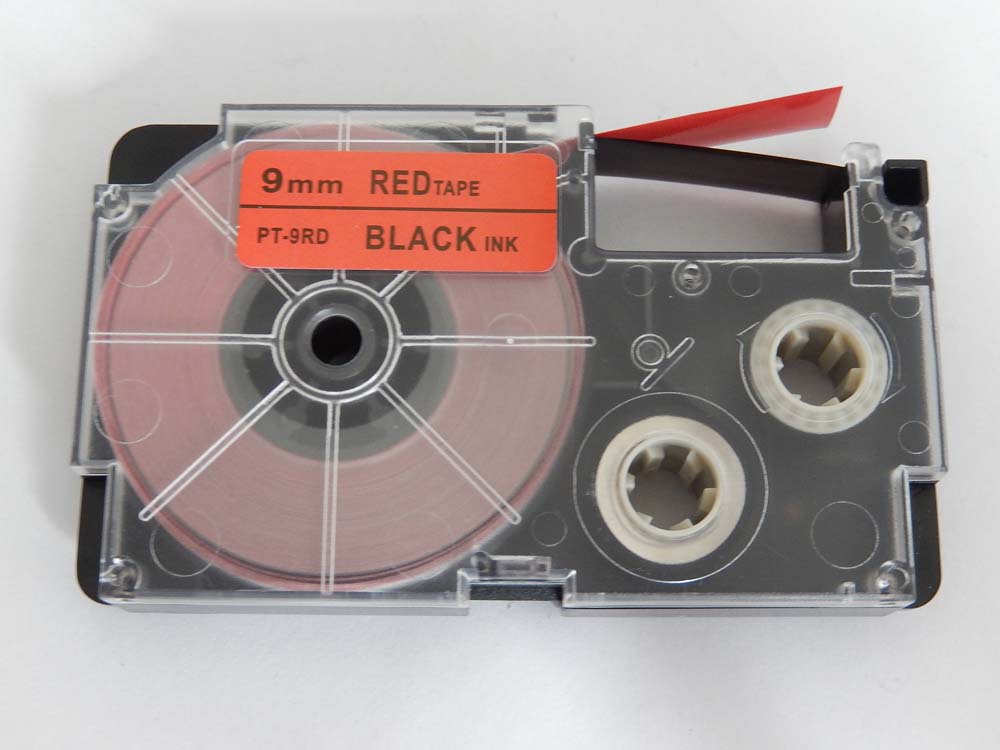 Taśma do etykiet zam. Casio XR-9RD1 - 9mm, napis czarny / taśma czerwona