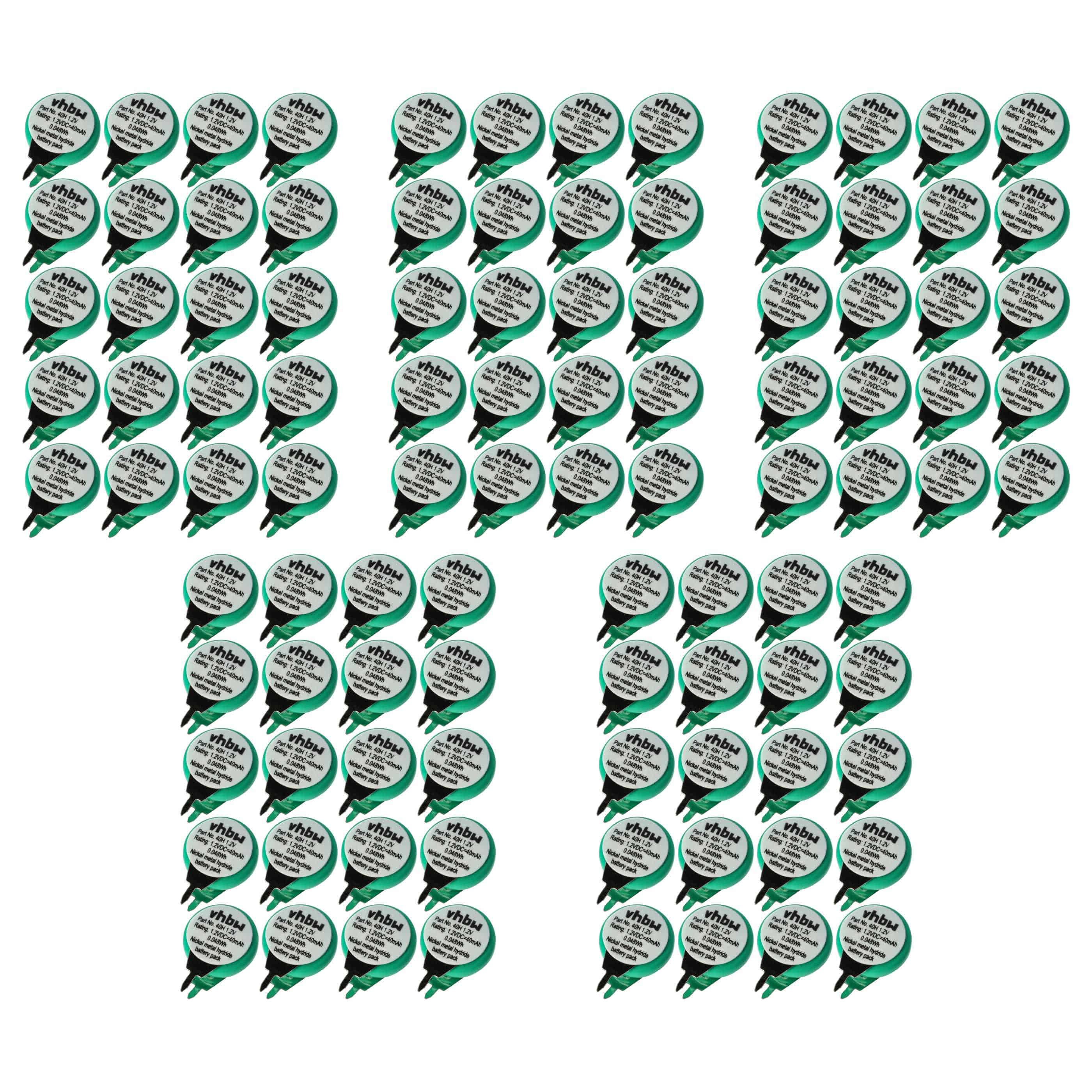 100x Button Cell Battery Type 1/V40H 2 Pins for Model Building Solar Lamps etc. - 40 mAh 1.2 V NiMH