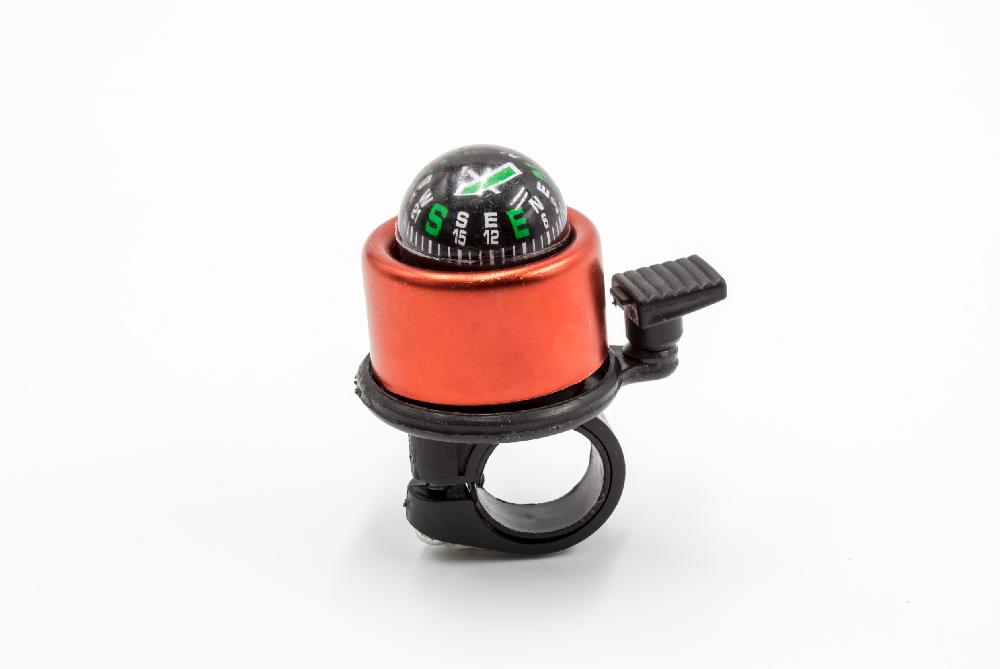 Fahrradklingel Schelle Glocke mit Kompass, rot, Aluminium / Kunststoff