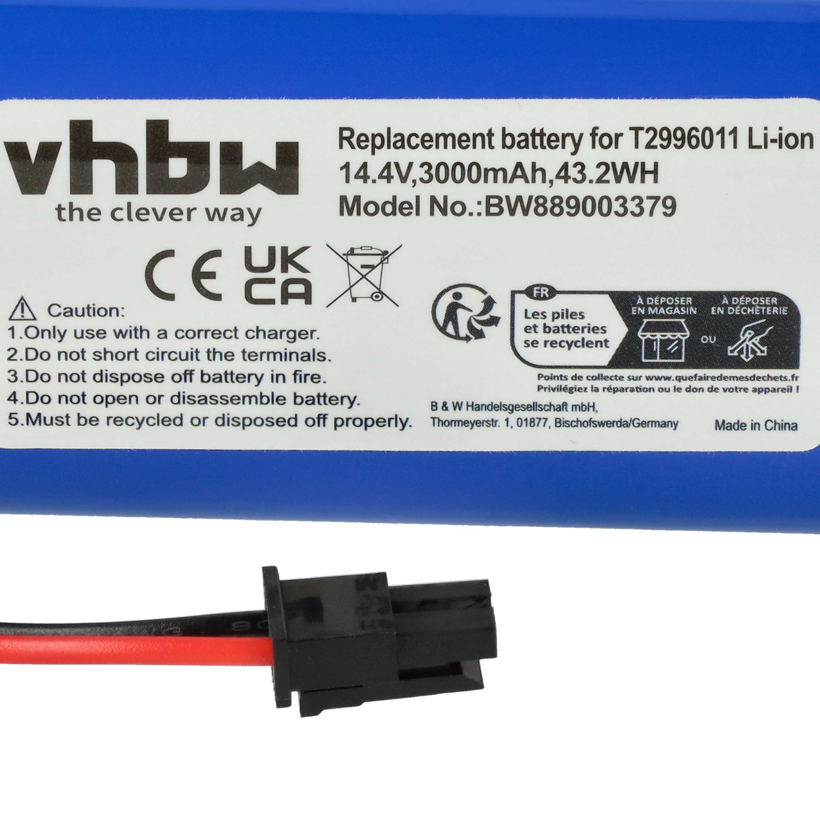 Battery replaces Eufy T2996011, U092-INR-MH1-4S1P for Eufy etc. 3000mAh, 14.4V, Li-Ion