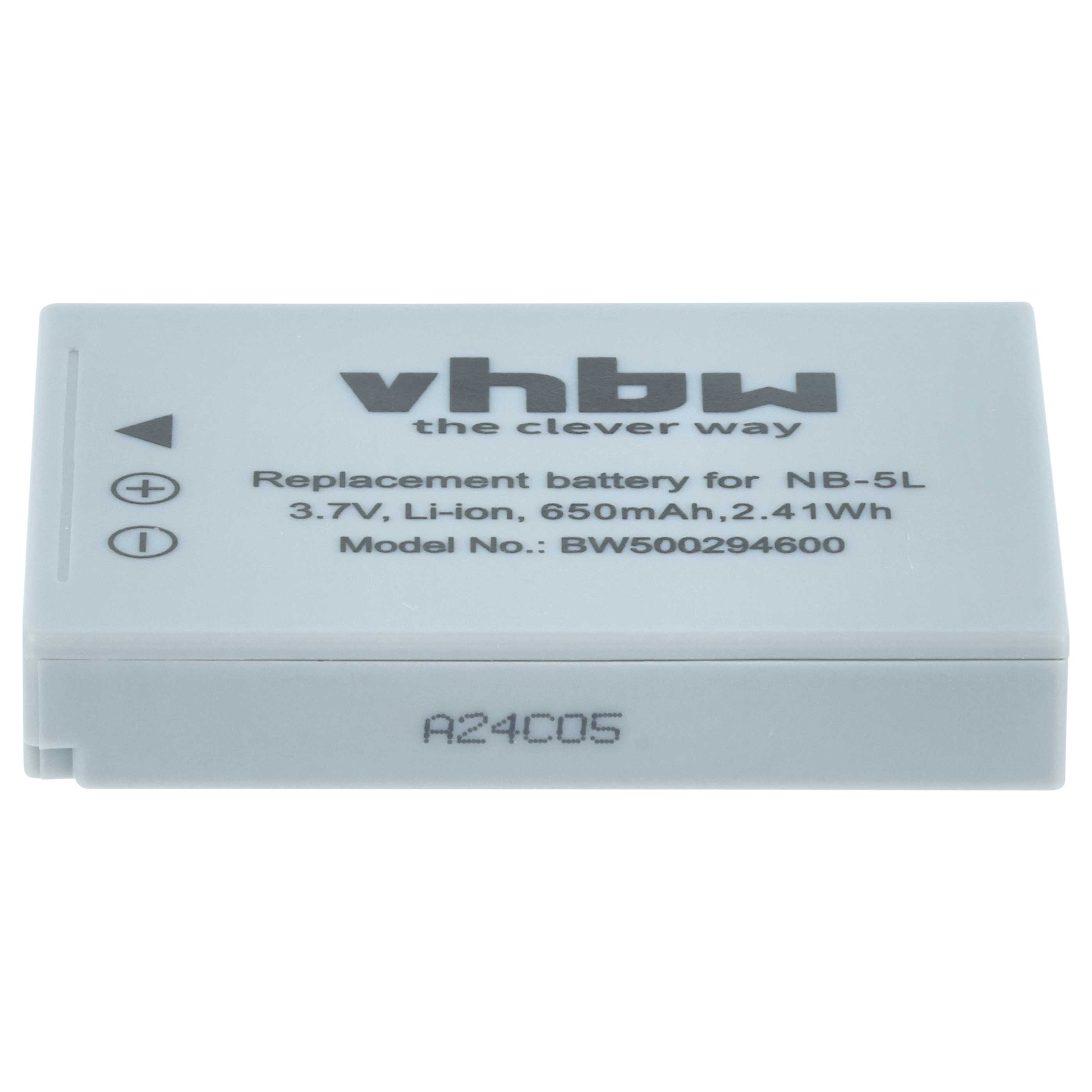 Battery replaces Canon NB-5L - 650mAh, 3.6V, Li-Ion