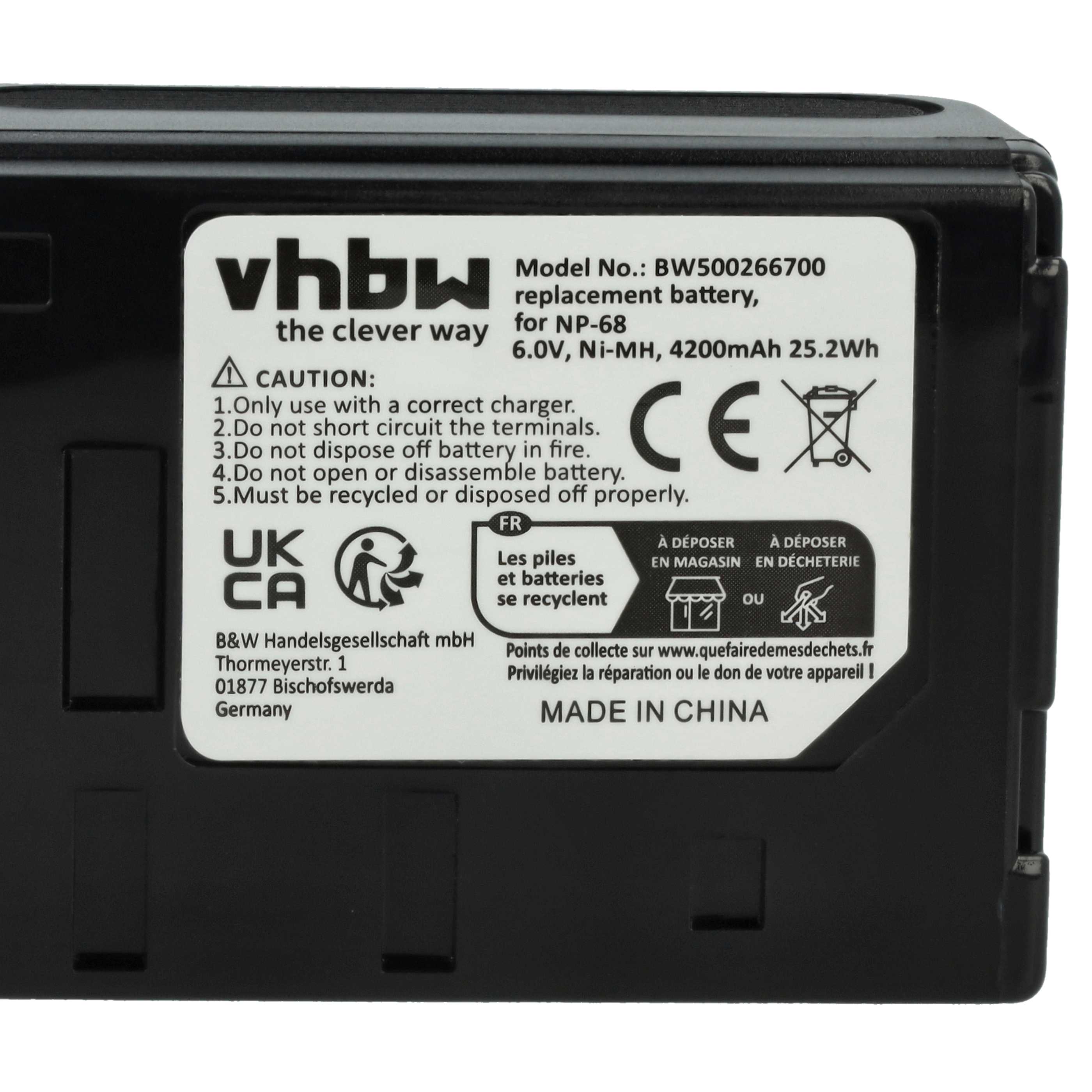 2x Battery replaces JVC BN-V65U, BN-V22U, BN-V25U, BN-V50U - 4200mAh, 6V, NiMH