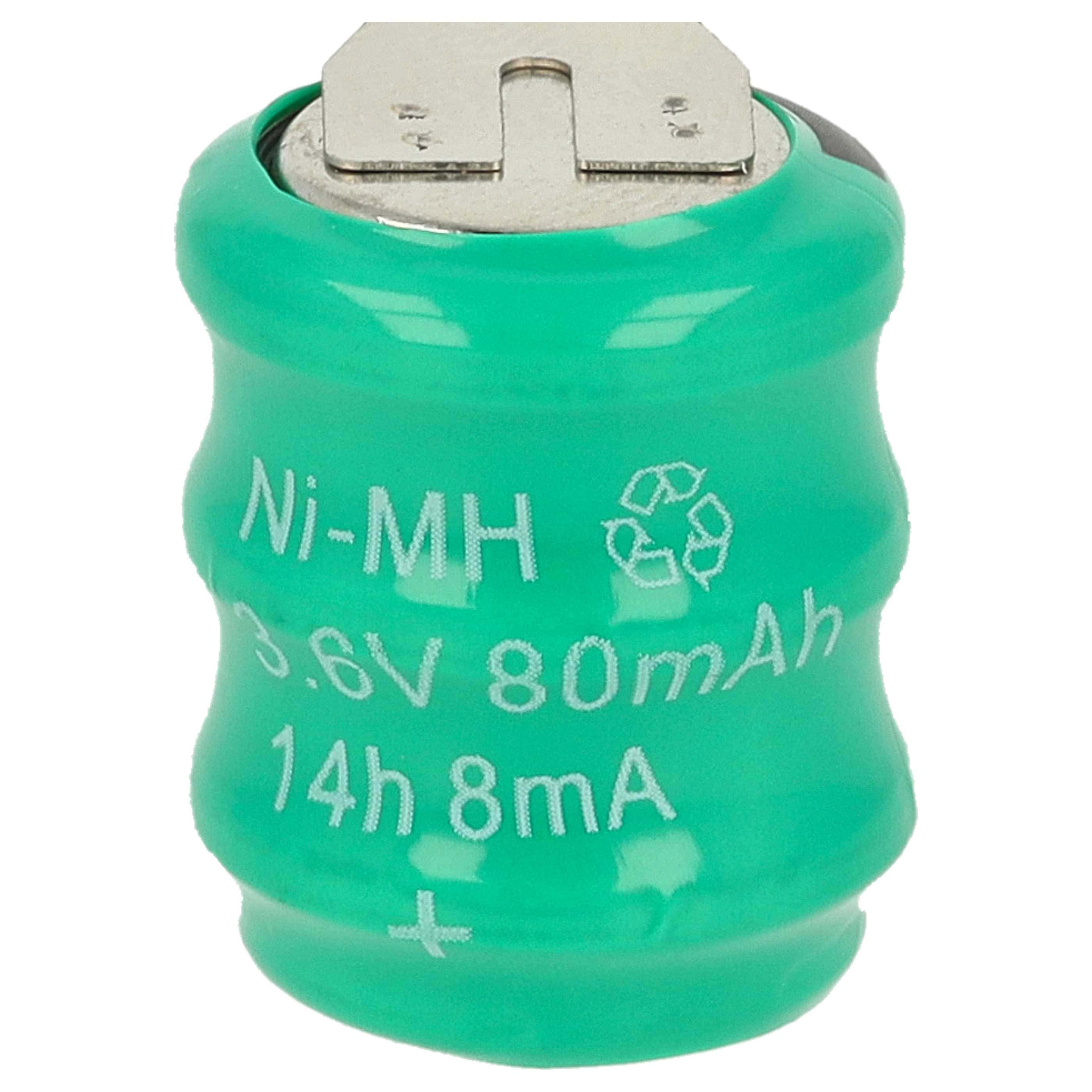 10x Button Cell Battery Type V80H 3 Pins for Model Building Solar Lamps etc. - 80 mAh 3.6 V NiMH