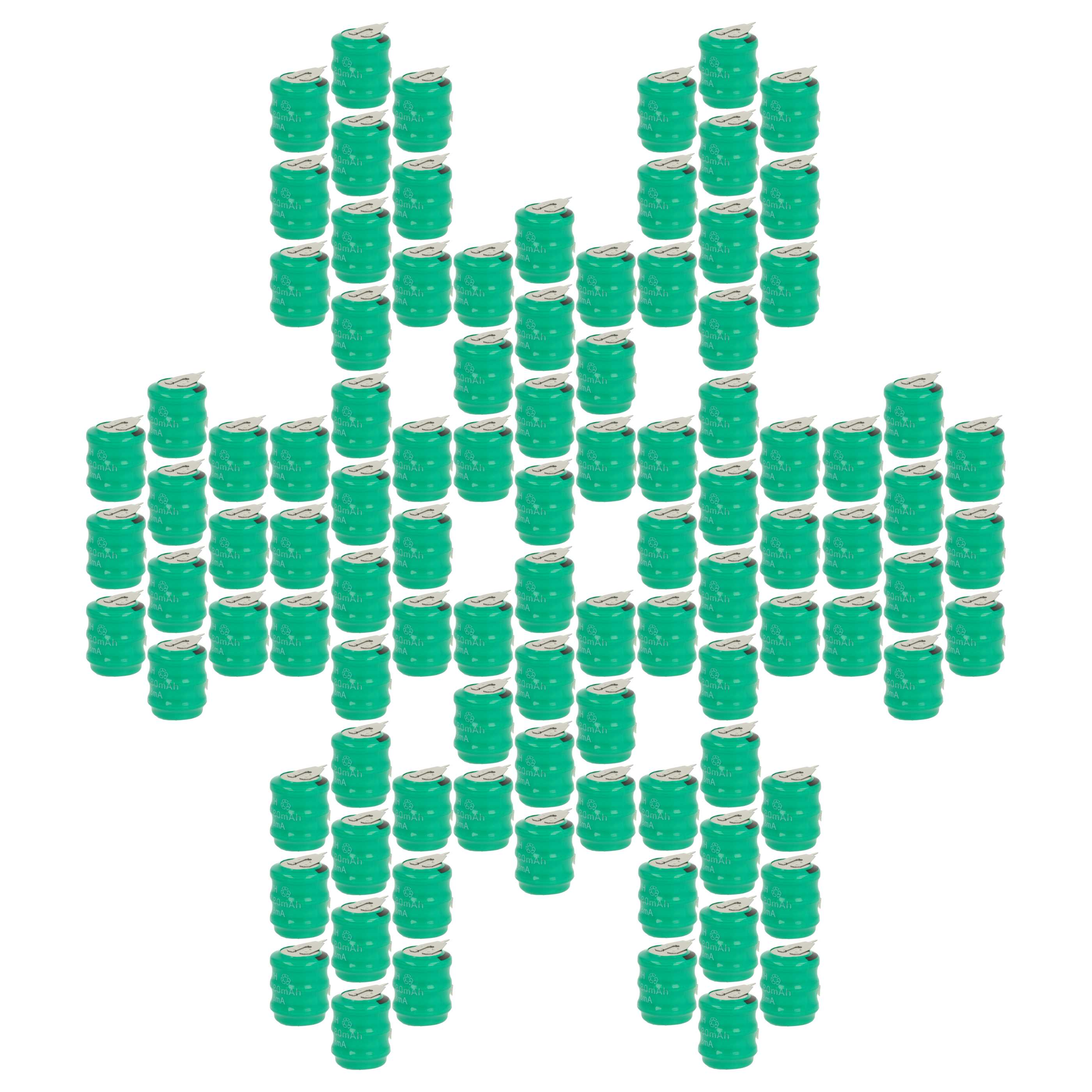 100x Button Cell Battery Type 3/V80H 2 Pins for Model Building Solar Lamps etc. - 80 mAh 3.6 V NiMH