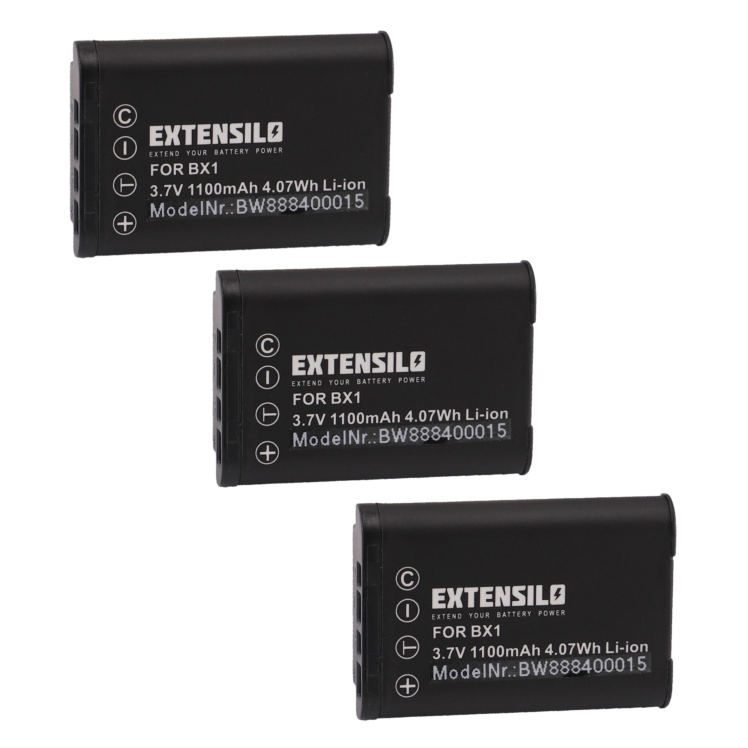 3x Battery replaces Sony NP-BX1 - 1100mAh, 3.7V, Li-Ion