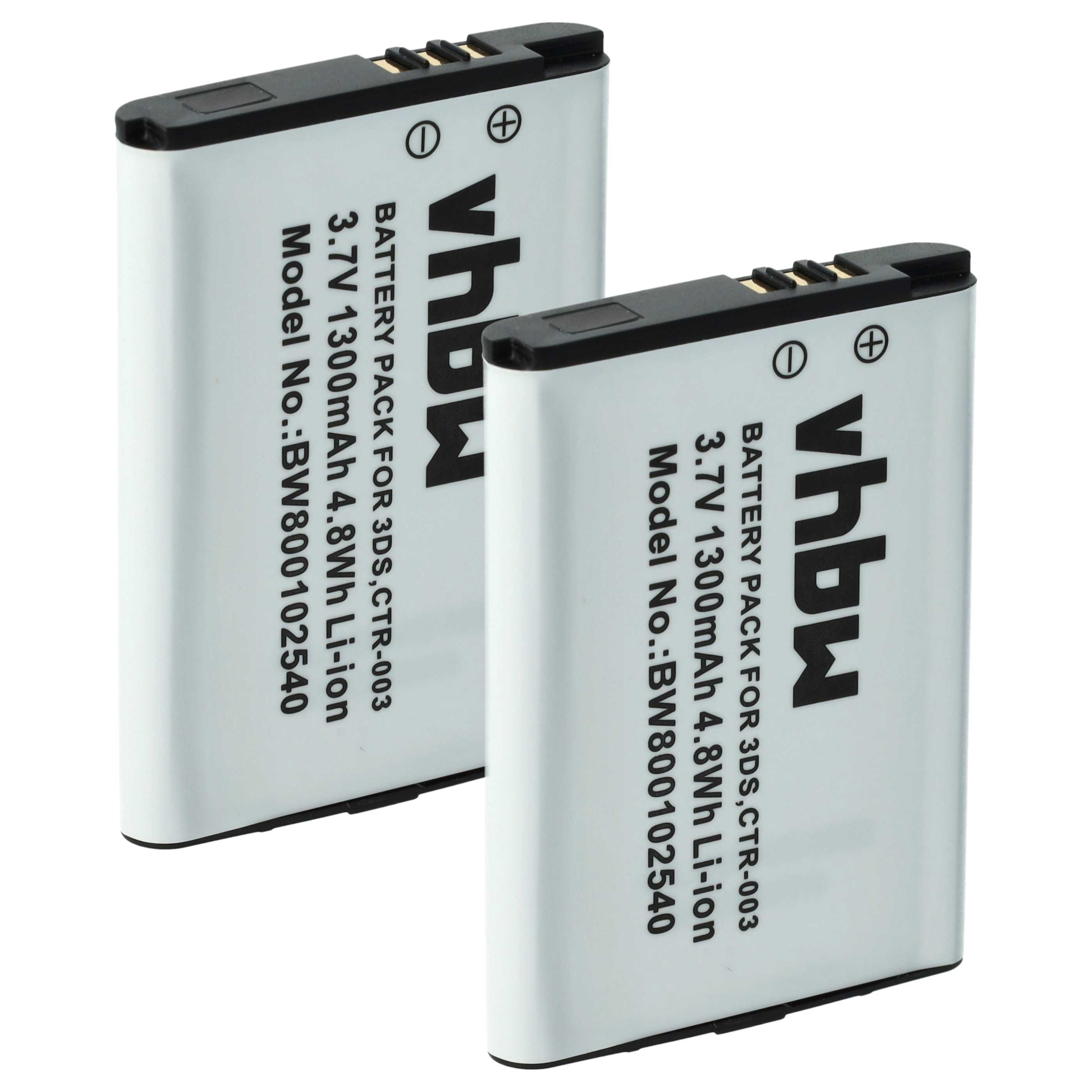 2x Batteria per console di gioco sostituisce Nintendo CTR-003, C/CTR-A-AB - 1300mAh, 3,7V