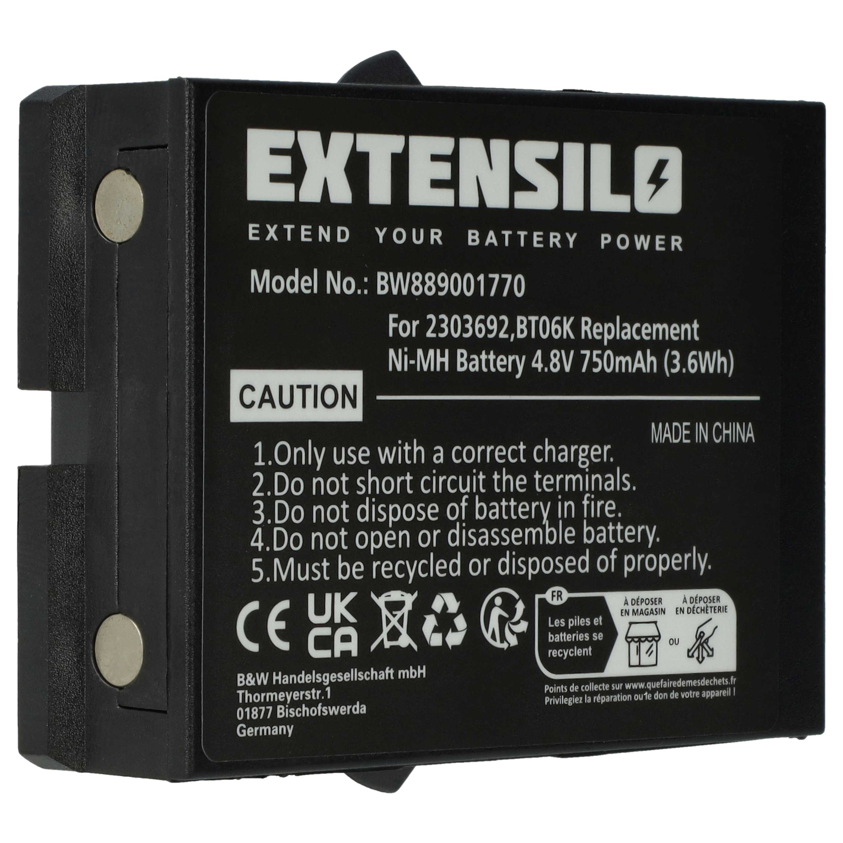 Battery as Replacement for Danfoss BT06K, 2303692 Remote Control - 750 mAh 4.8 V NiMH