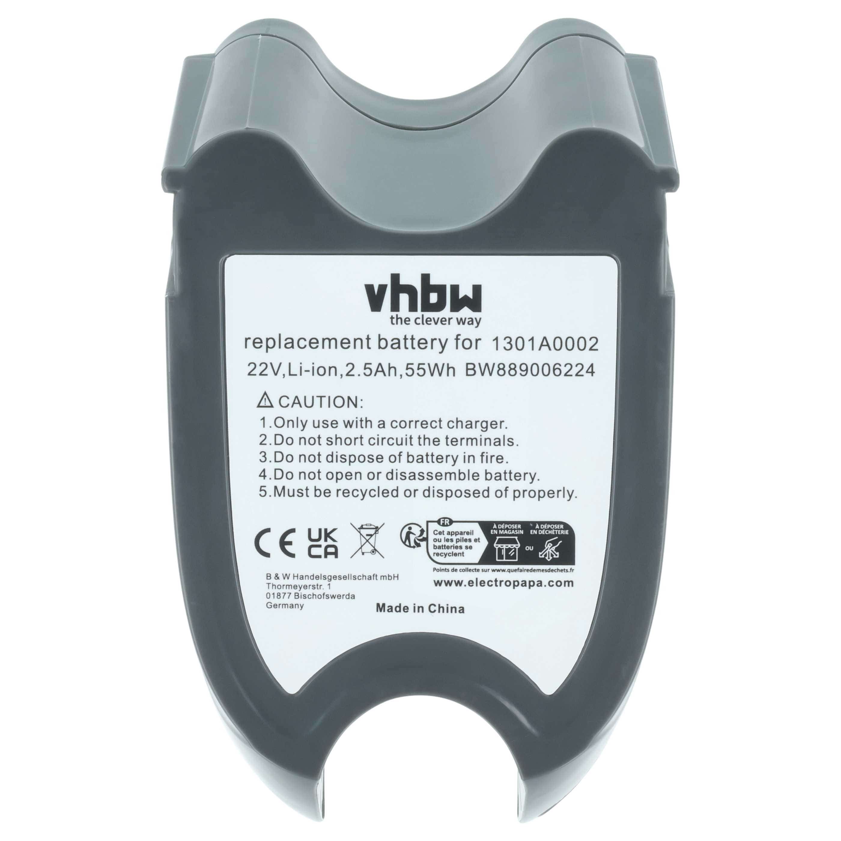Batteria sostituisce Gtech 1301A0002 per aspirapolvere - 2,5Ah 22V Li-Ion