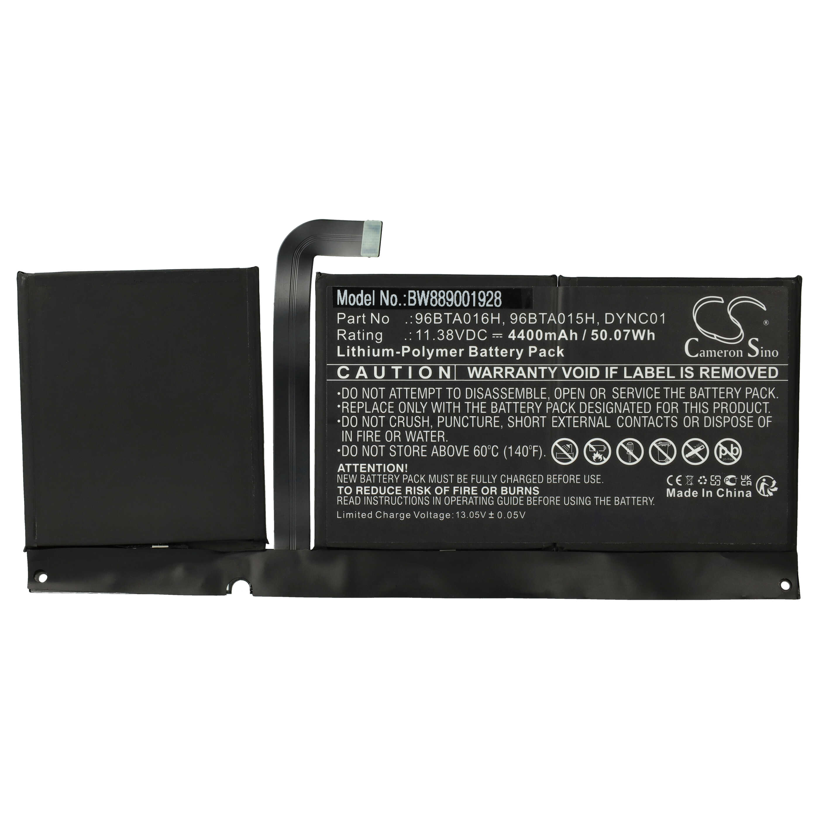 Batterie remplace Microsoft 96BTA015H pour ordinateur portable Microsoft- 4400mAh 11,38V Li-polymère, noir