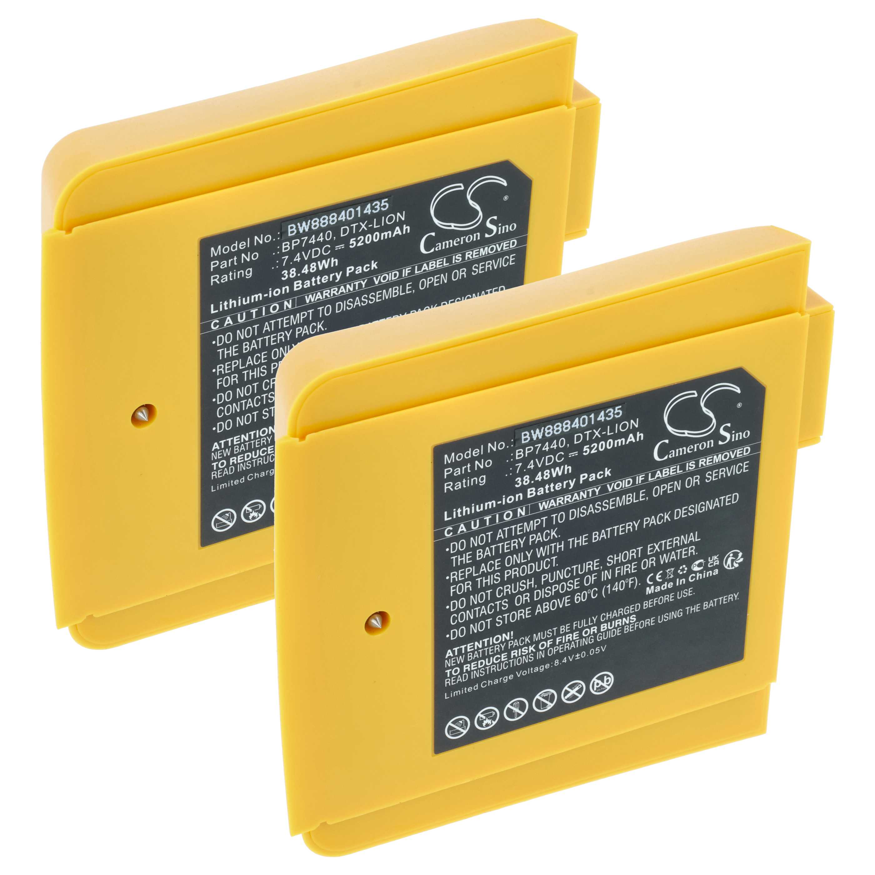 2x Batteria per dispositivo di misurazione sostituisce Fluke DTX-LION, BP7440 - 5200mAh 7,4V Li-Ion