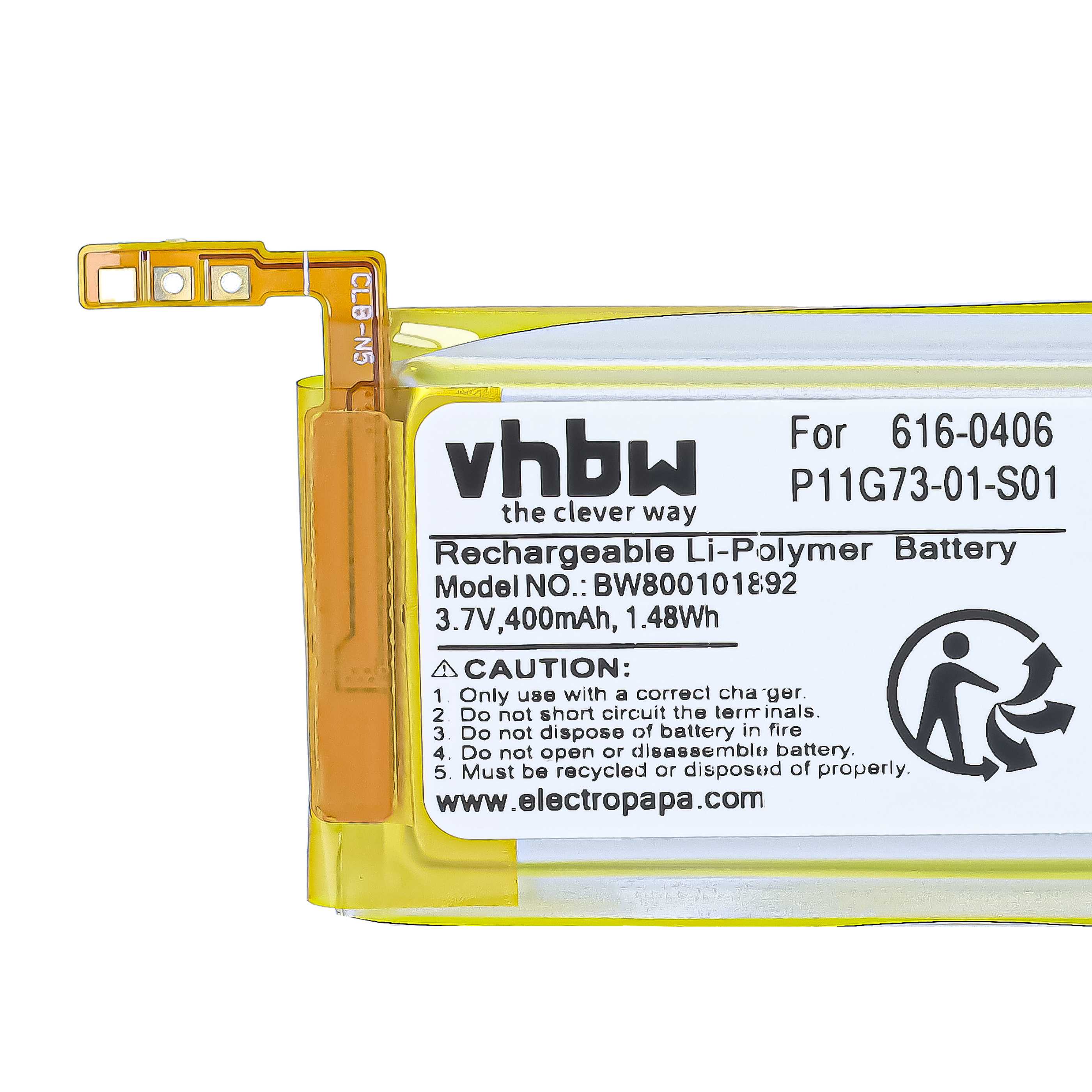 Akumulator do odtwarzacza MP3 zamiennik Apple 616-0406, P11G73-01-S01, 616-0467 - 400 mAh 3,7 V LiPo