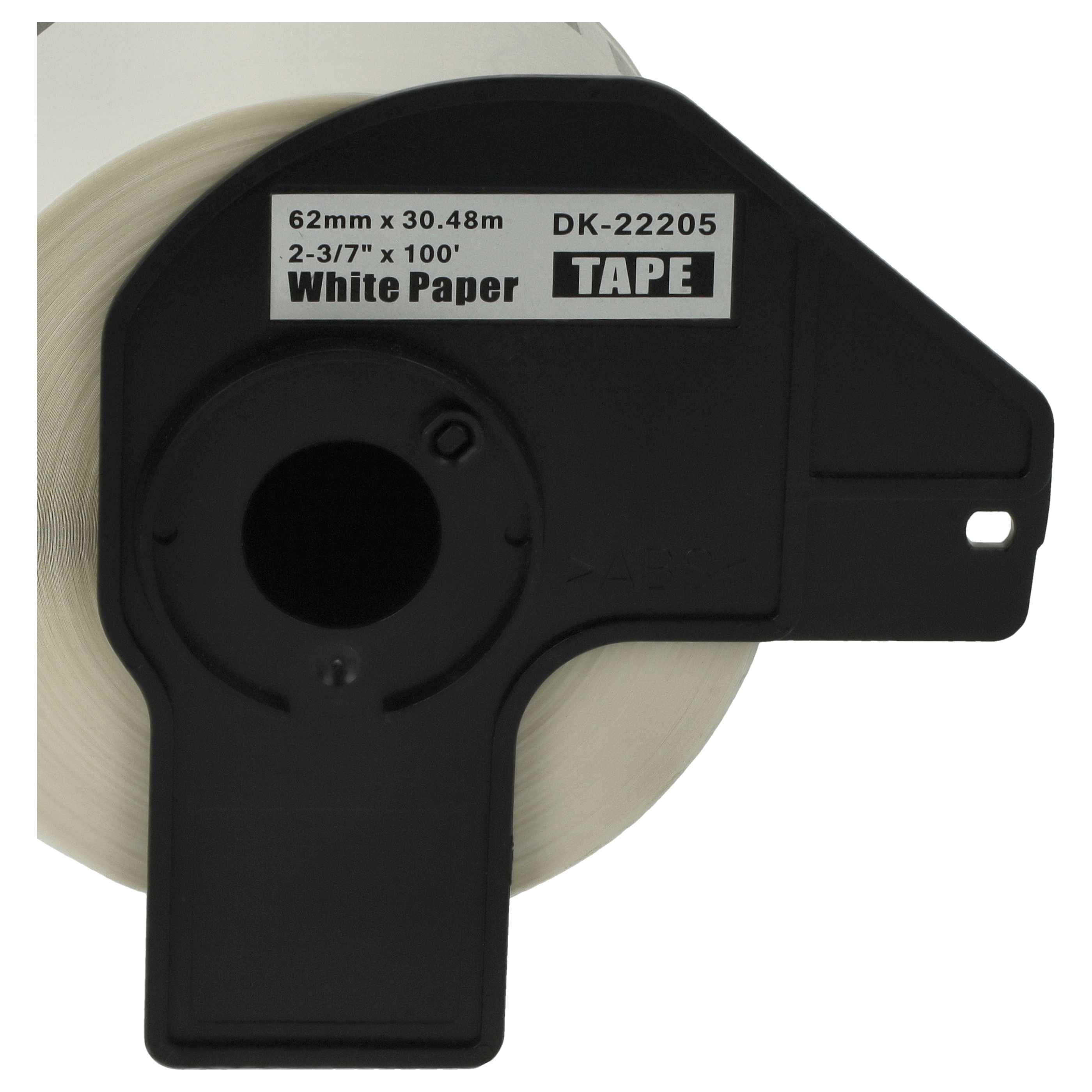 5x Label Roll replaces Brother DK-22205 Labeller - Premium 62 mm x 30.48 m + Holder