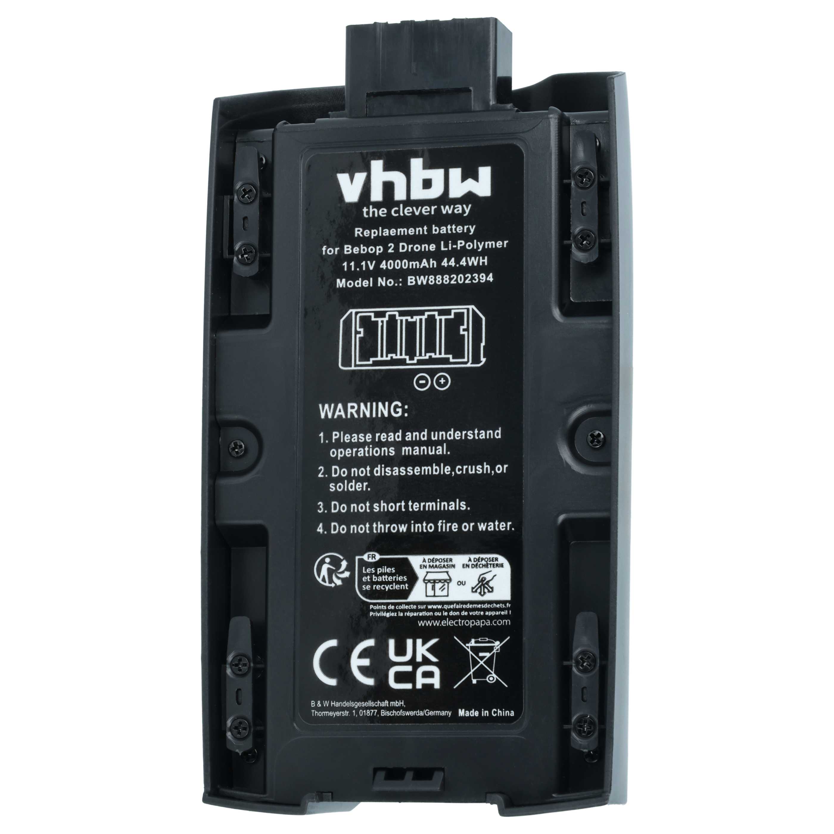 Batteria per drone quadri e multicottero sostituisce Parrot 1416366, 1413006 - 4000mAh 11,1V Li-Poly