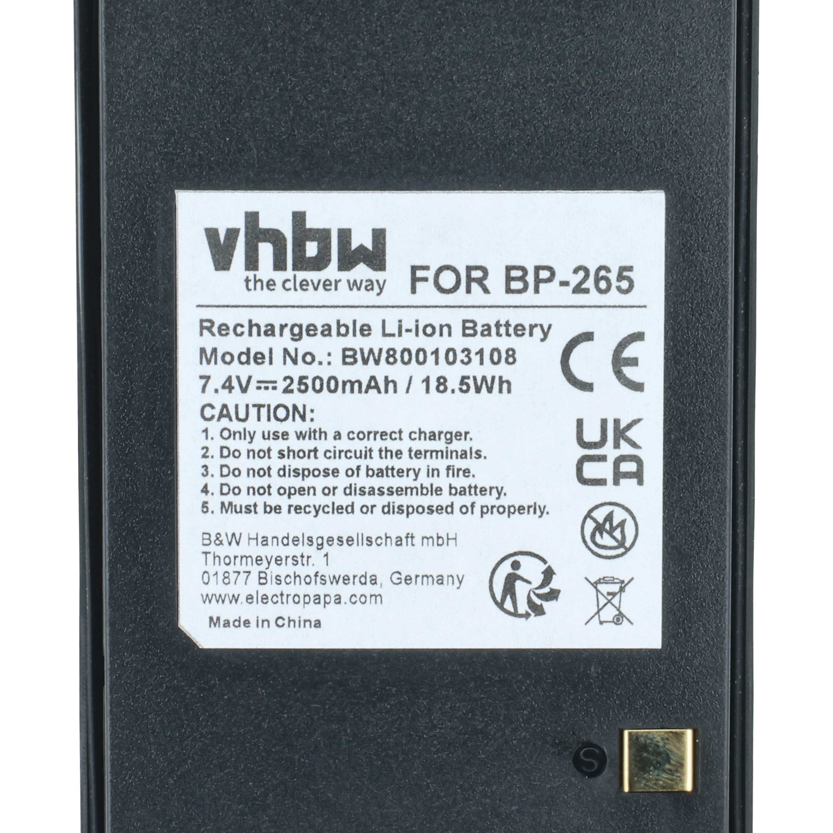 Radio Battery replaces Icom BP-265LI, BP-265 - 2500 mAh 7.4 V Li-Ion + Belt Clip