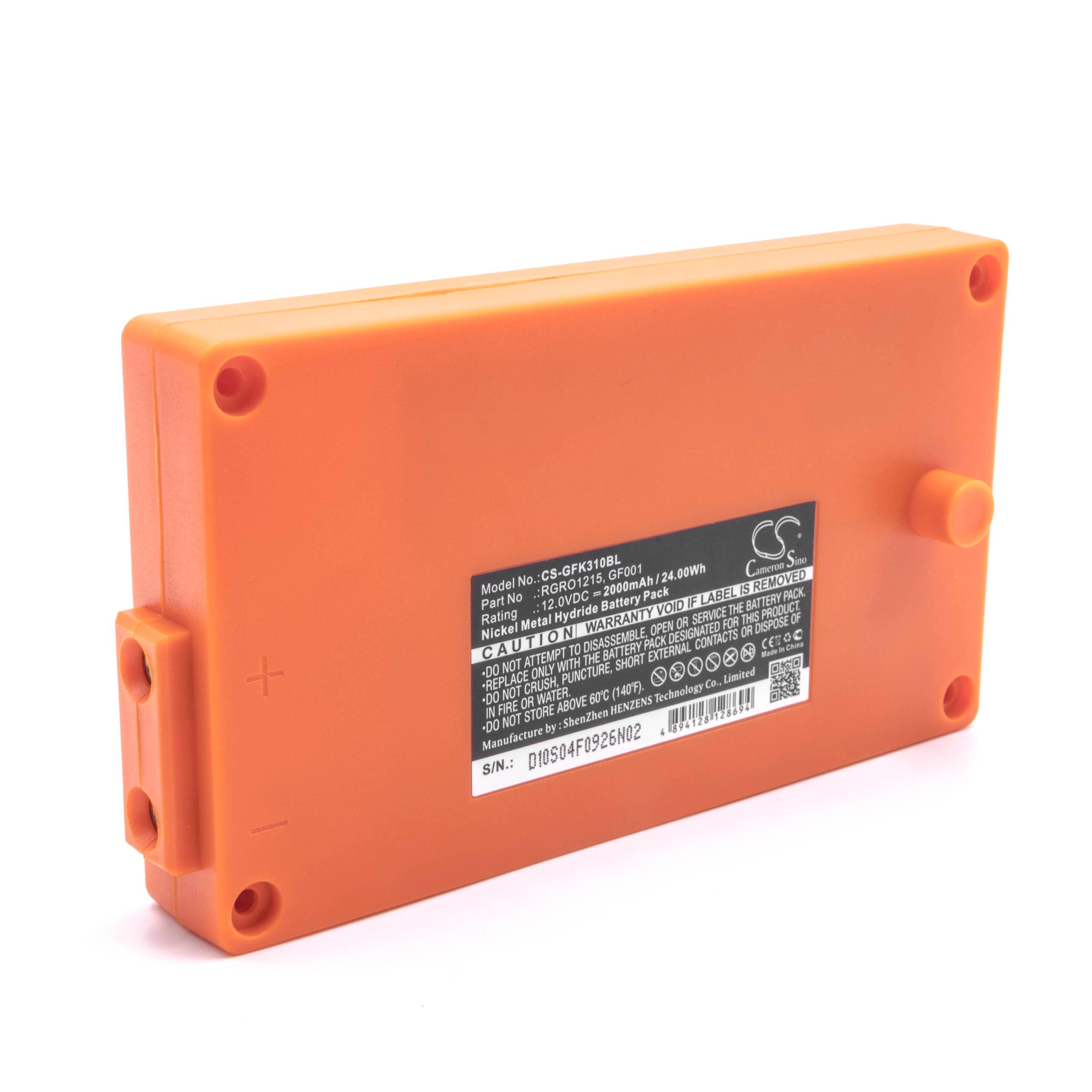 Batterie remplace Gross Funk GF001, 738010957, 100-000-134 pour télécomande industrielle - 2000mAh 12V NiMH