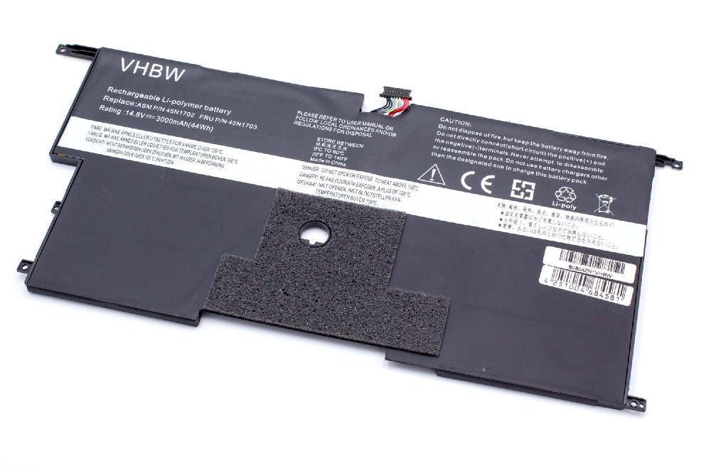 Batterie remplace Lenovo 45N1700, 00HW002, 00HW00 pour ordinateur portable - 3000mAh 14,8V Li-polymère, noir