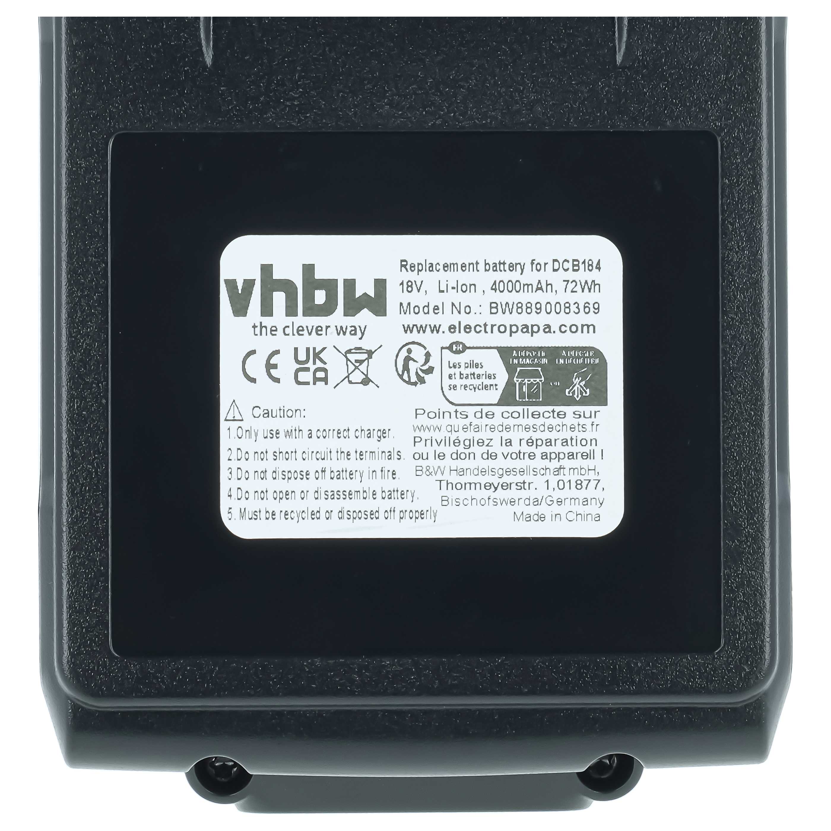 Batterie remplace Dewalt DCB182, DCB182-XE, DCB180, DCB181-XJ, DCB181 outil électrique Dewalt - 4Ah 18V Li-ion