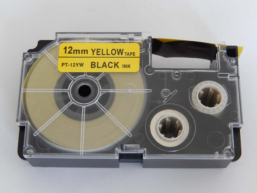 Taśma do etykiet zam. Casio XR-12YW1, XR-12YW - 12mm, napis czarny / taśma żółta
