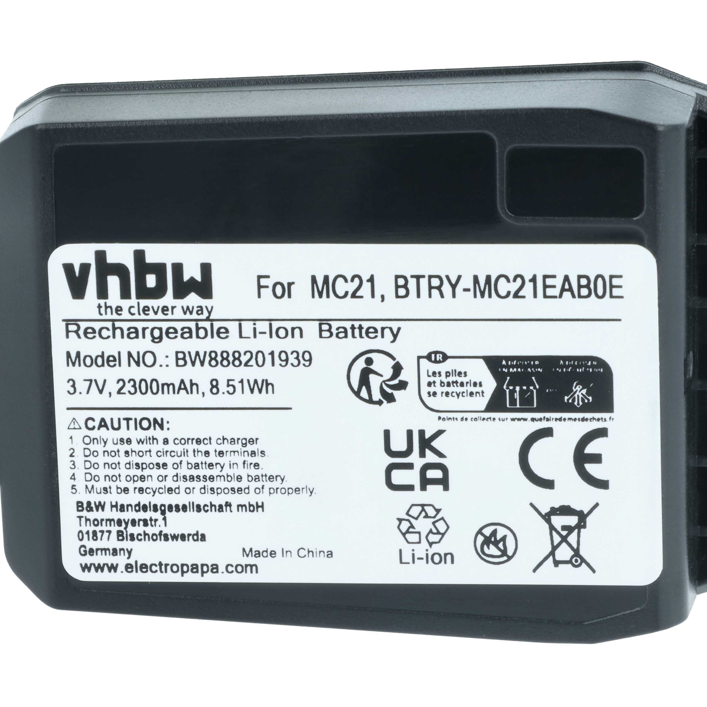 Handheld Computer Battery replaces Motorola 82-105612-01, BTRY-MC21EAB0E, 82-150612-01 - 2300mAh, 3.7V