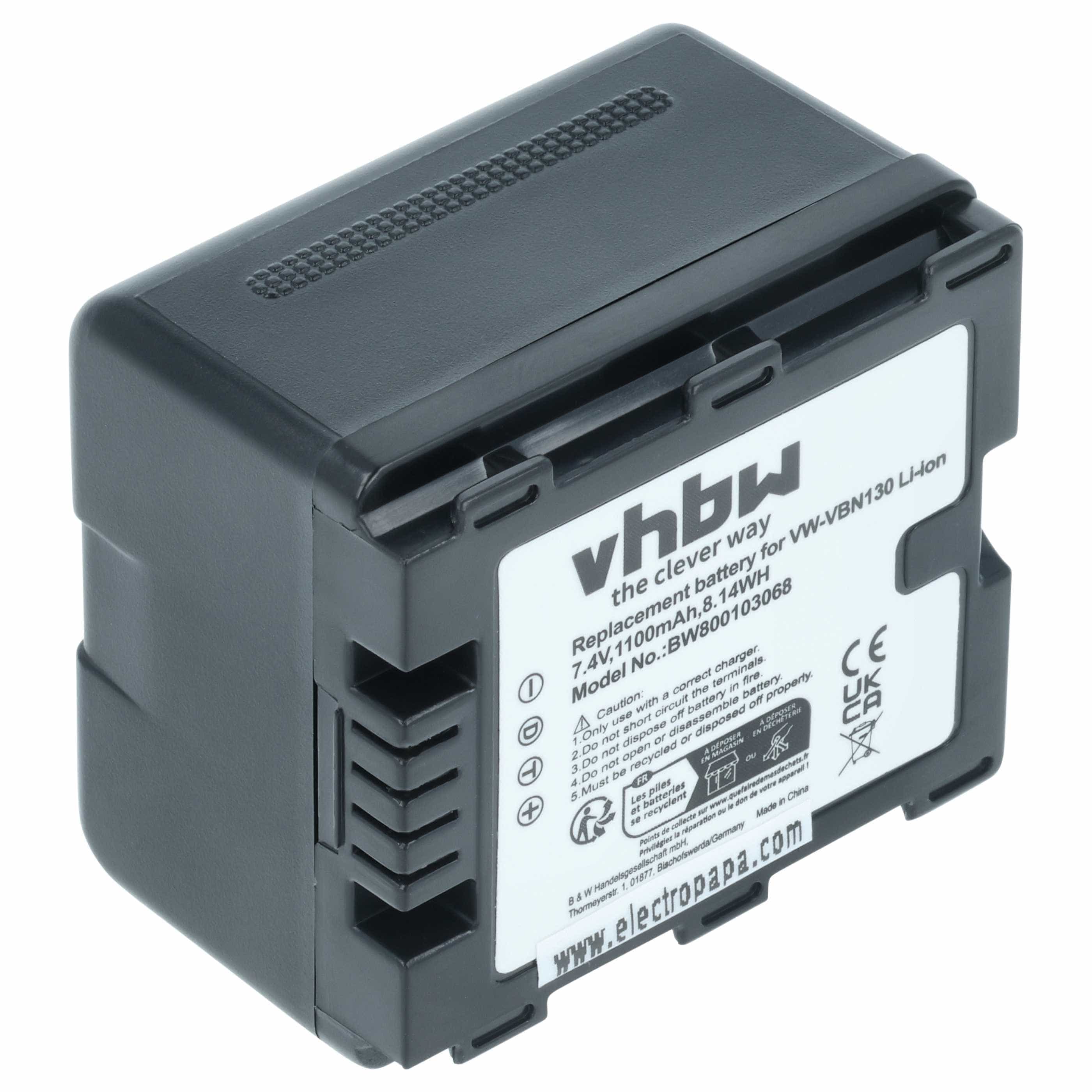 Videocamera Battery replaces Panasonic VW-VBN130, VW-VBN130E, VW-VBN130E-K, VW-VBN260 - 1100 mAh 7.2 V Li-Ion
