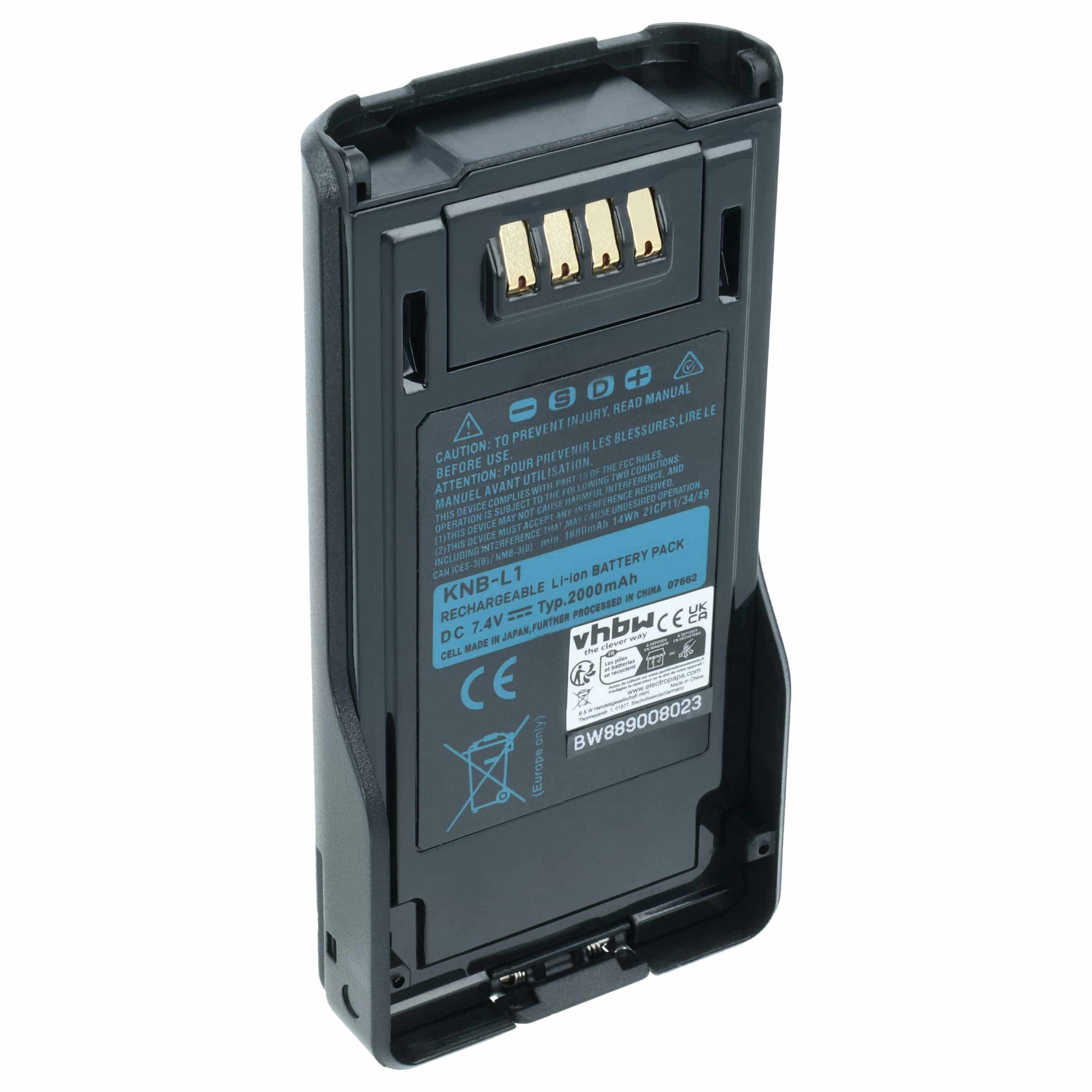 Radio Battery replaces Kenwood KNB-L2M, KNB-L2, KNB-L1, KNB-LS5, KNB-L3M, KNB-L3 - 2000 mAh 7.4 V Li-Ion