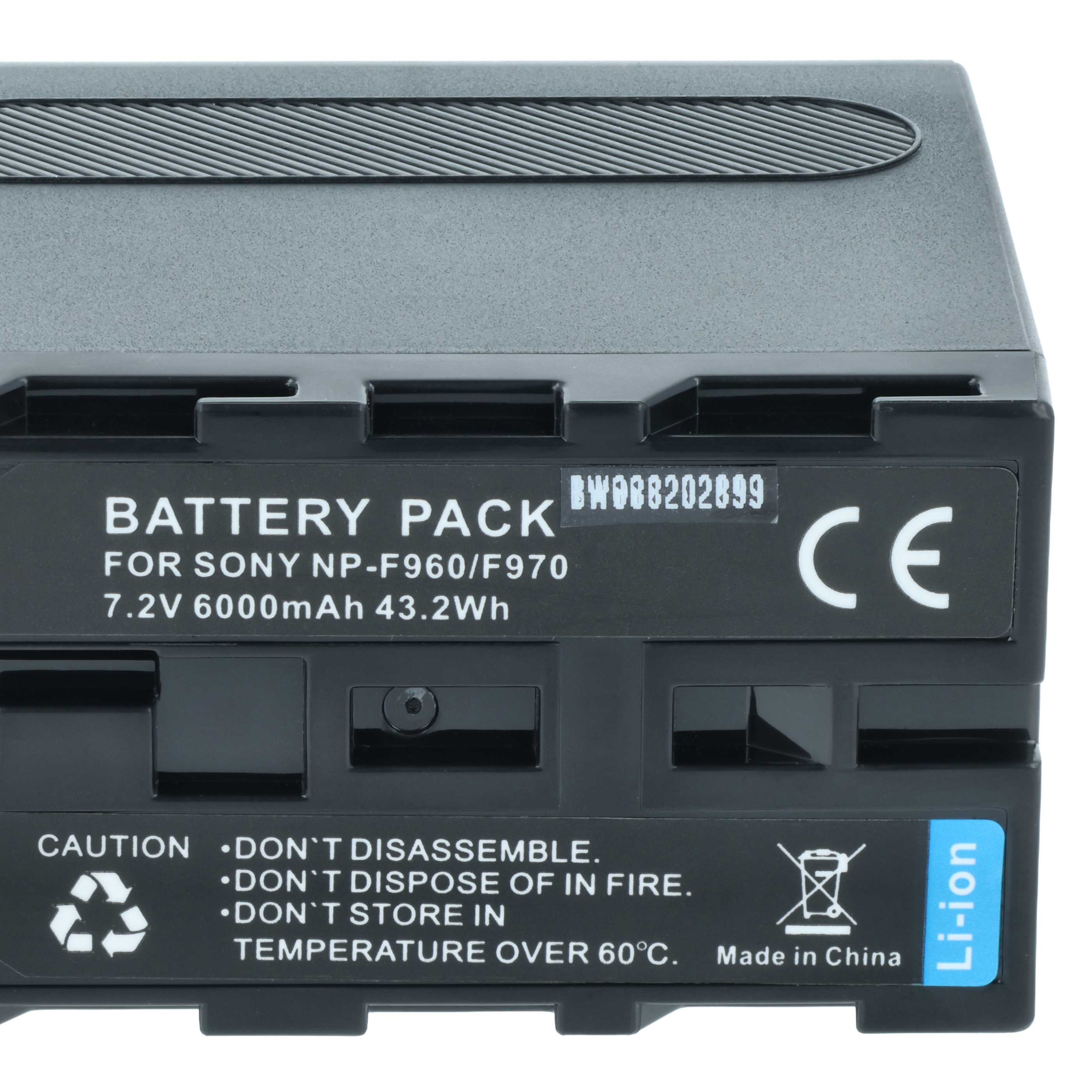 Battery replaces Sony NP-F950, NP-F930/B, NP-F950/B, NP-F550, NP-F930, NP-F750 - 6000mAh, 7.4V, Li-Ion