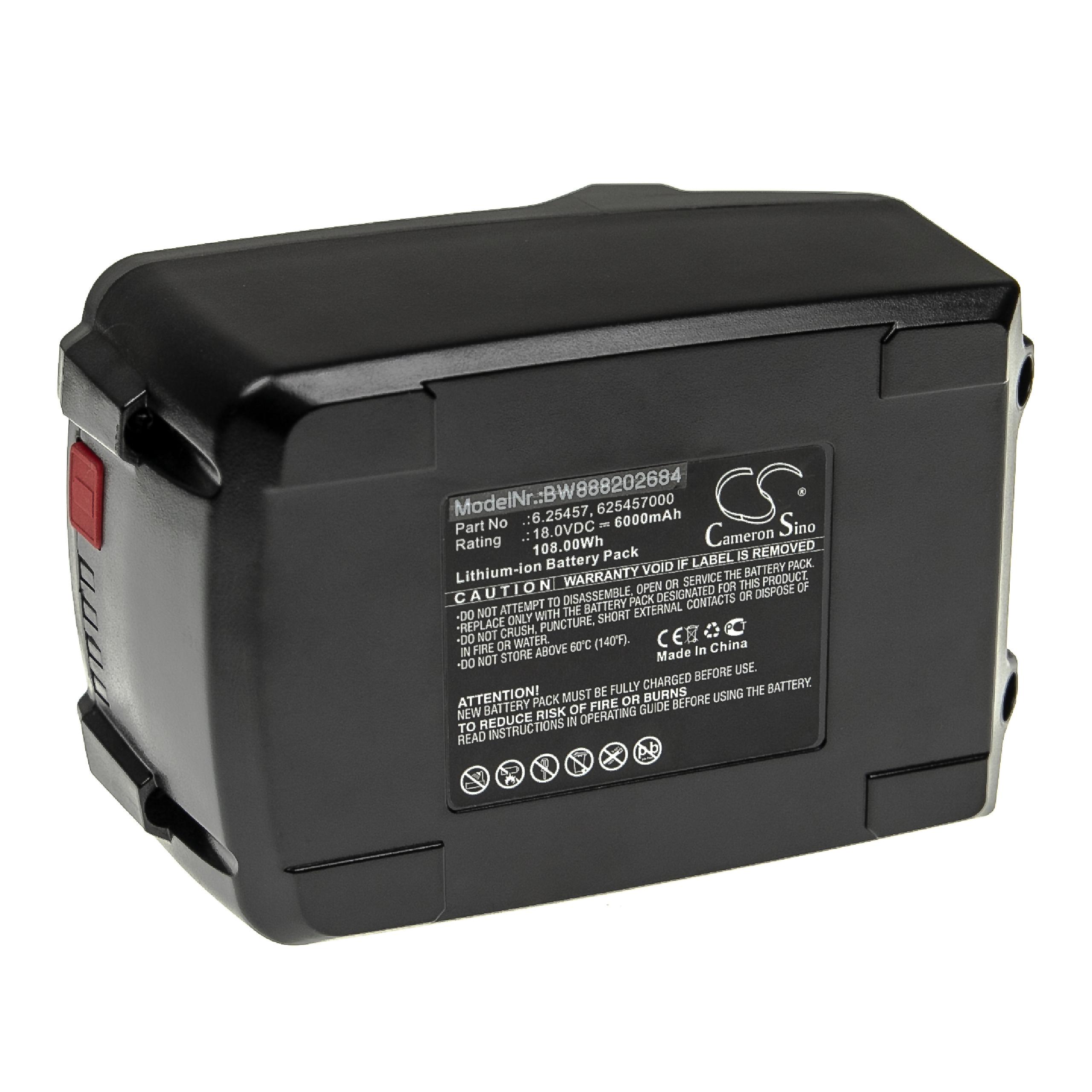 Electric Power Tool Battery Replaces Metabo 6.25455, 6.2410, 6.25454, 6.25346.00 - 6000 mAh, 18 V, Li-Ion