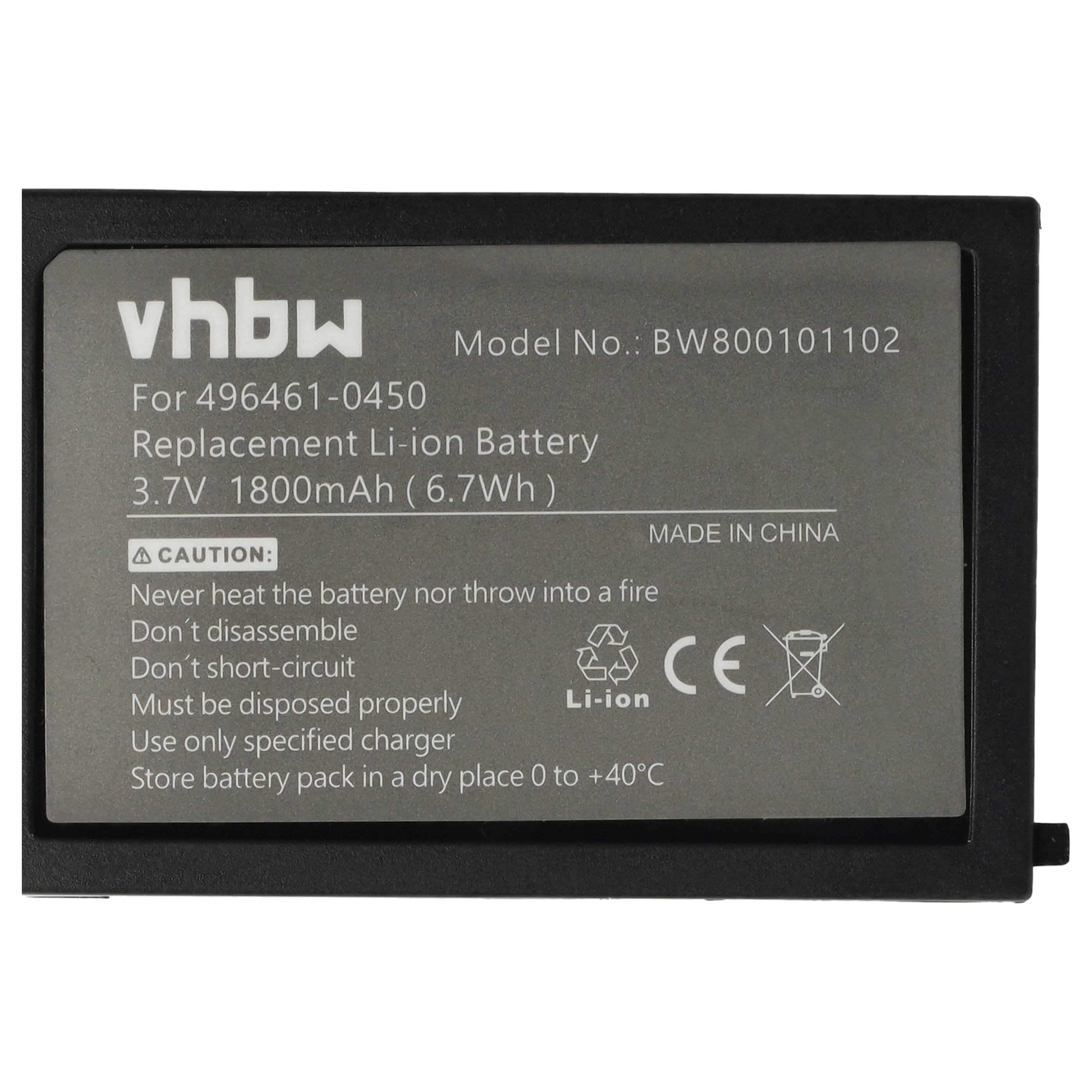 Batería reemplaza BT-20L, 496461-0450, 496466-1130 para escáner código de barras (1800 mAh, 3,7 V, Li-Ion)