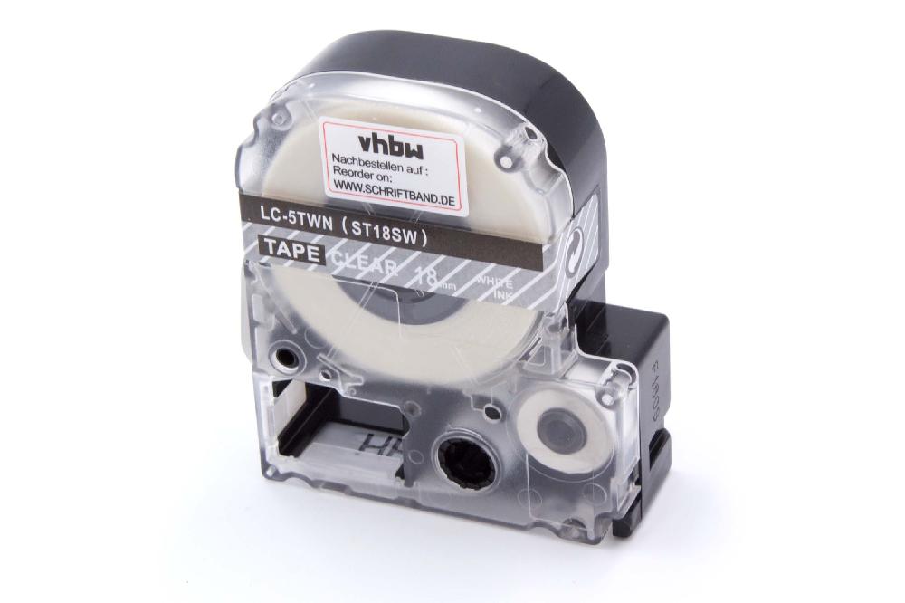 Label Tape replaces Epson LC-5TWN - 18 mm White to Transparent