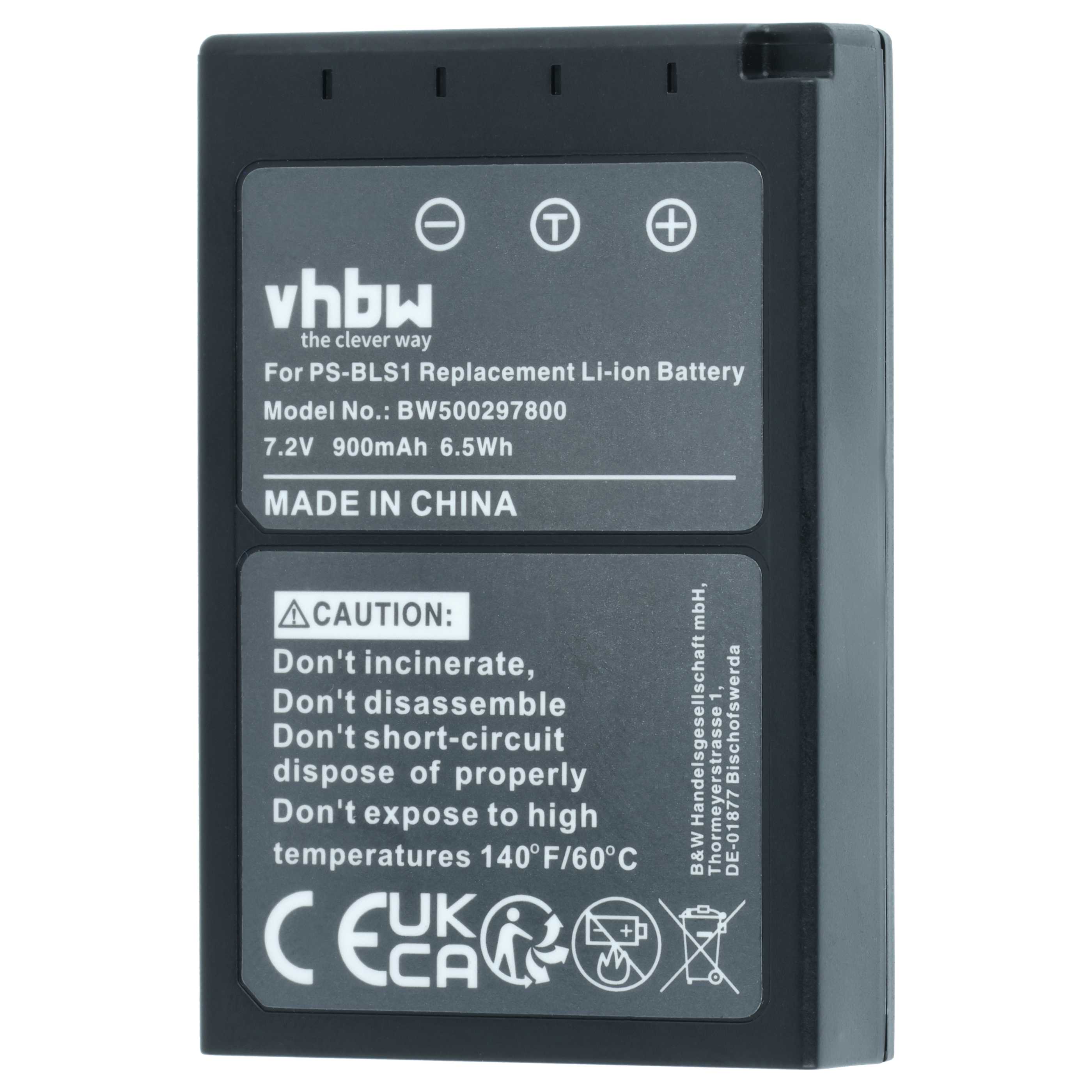Battery replaces Olympus PS-BLS1 - 900mAh, 7.2V, Li-Ion