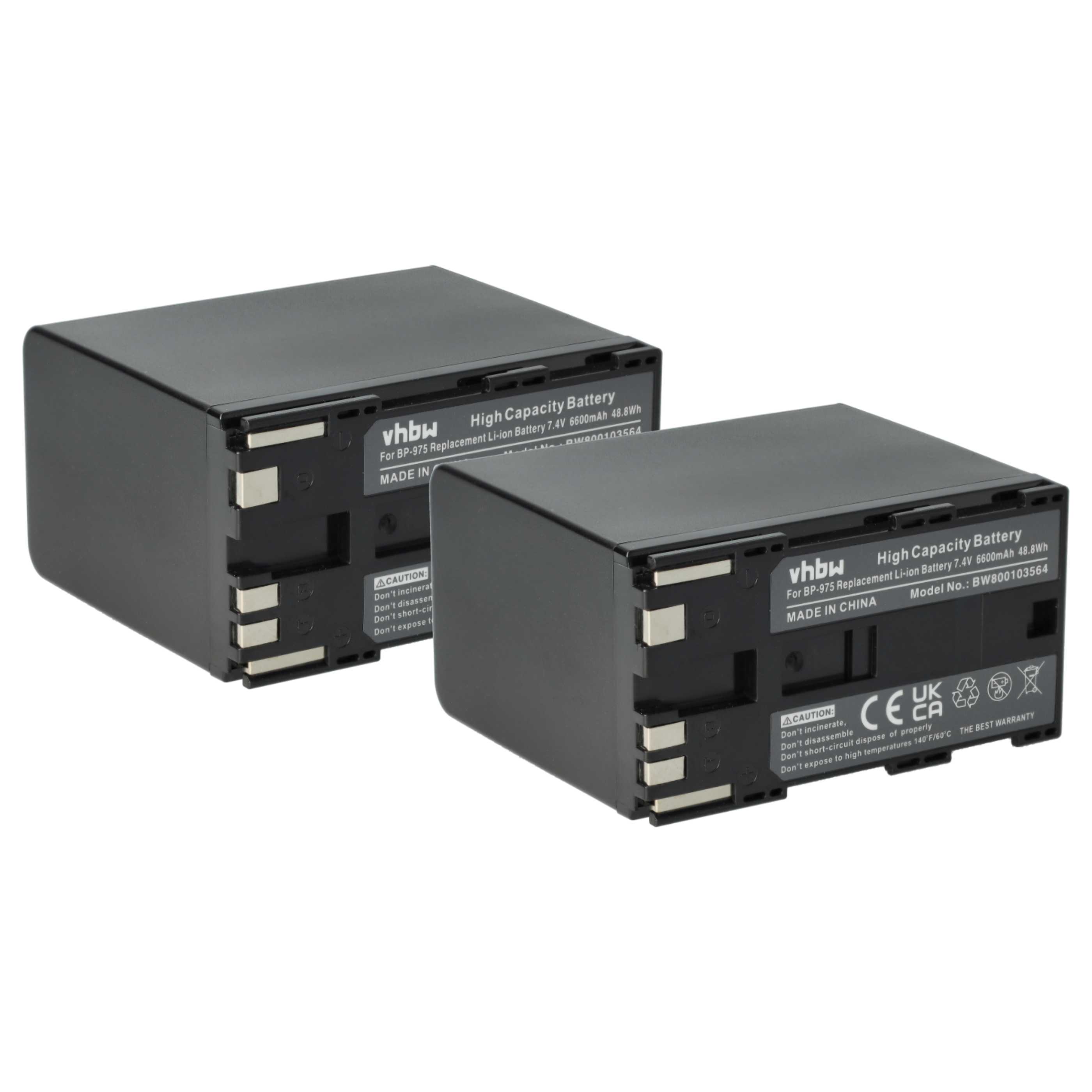 Videocamera 2x Battery replaces Canon BP-975 - 6600 mAh 7.4 V Li-Ion