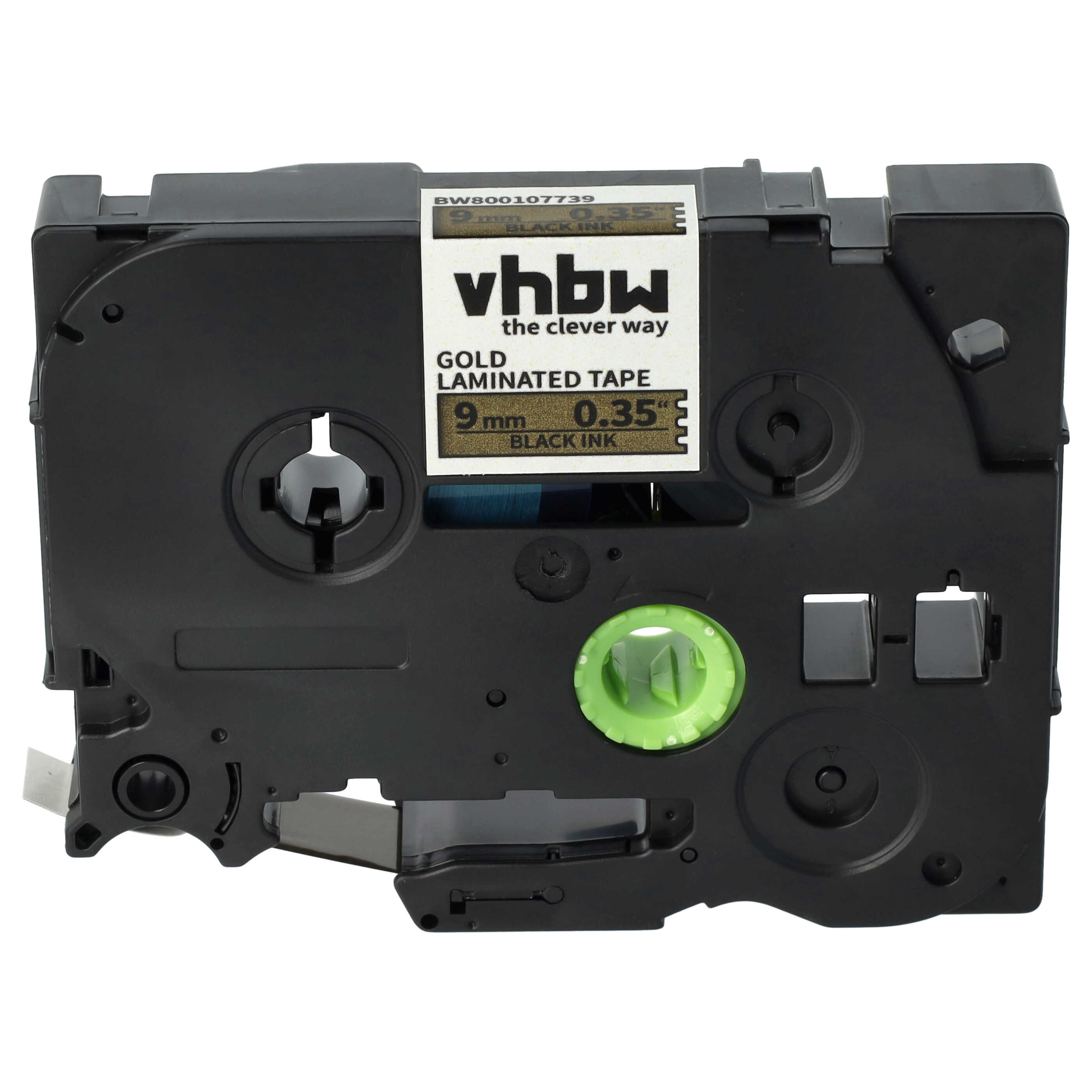 Label Tape as Replacement for Brother TZE-821 - 9 mm Black to Gold