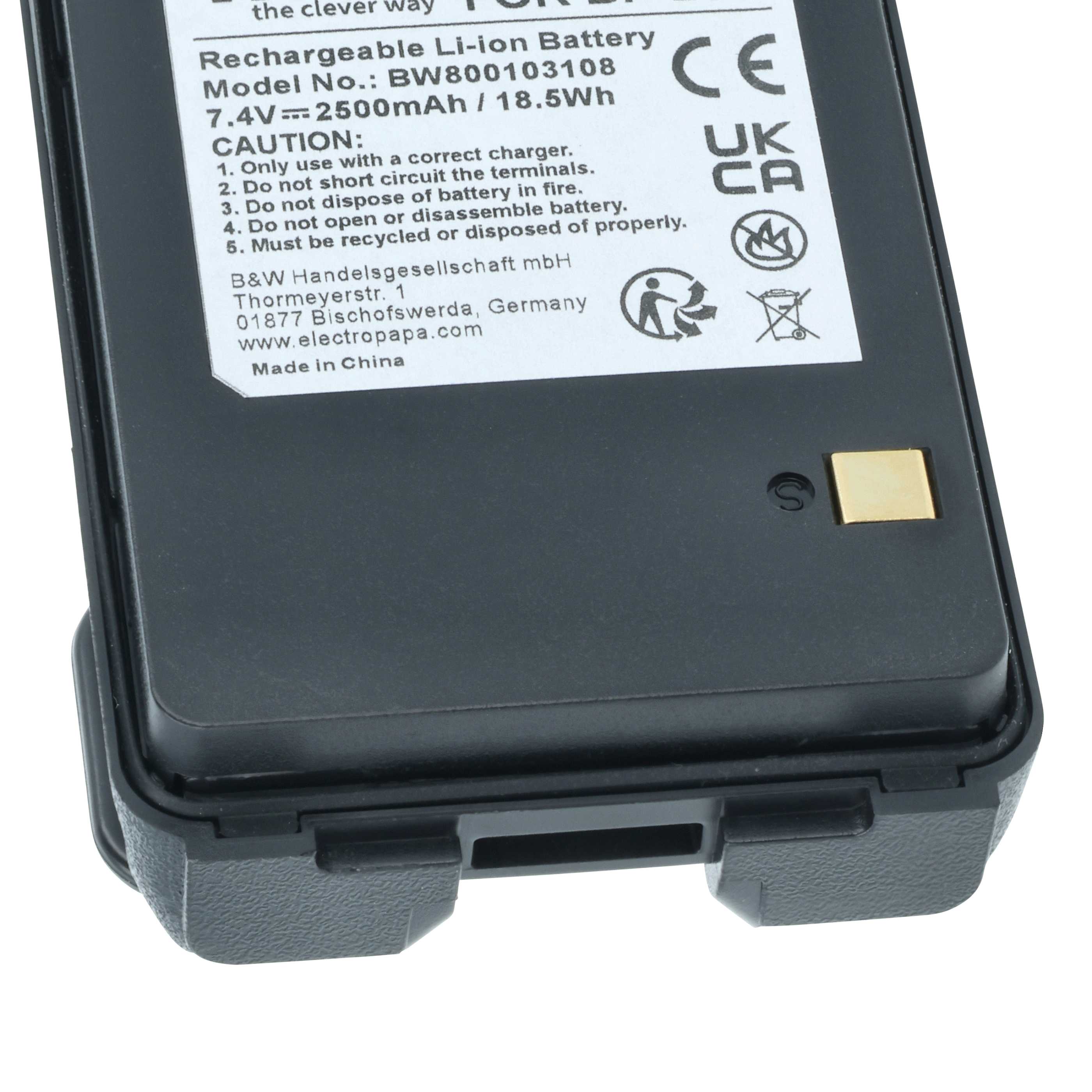 Radio Battery replaces Icom BP-265LI, BP-265 - 2500 mAh 7.4 V Li-Ion + Belt Clip