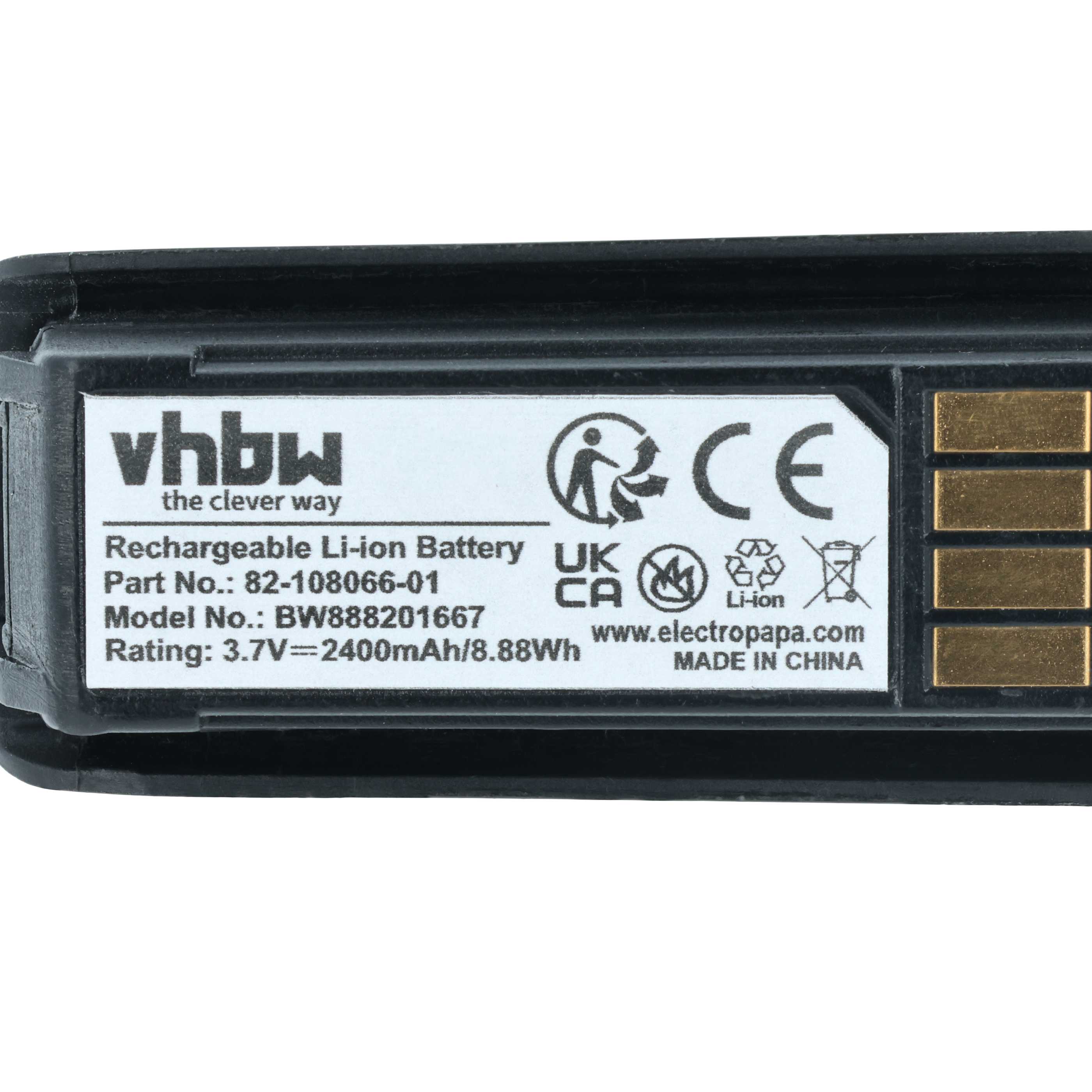 Batería reemplaza 82-108066-1, 82-108066-01 para escáner código de barras (2400 mAh, 3,7 V, Li-Ion)