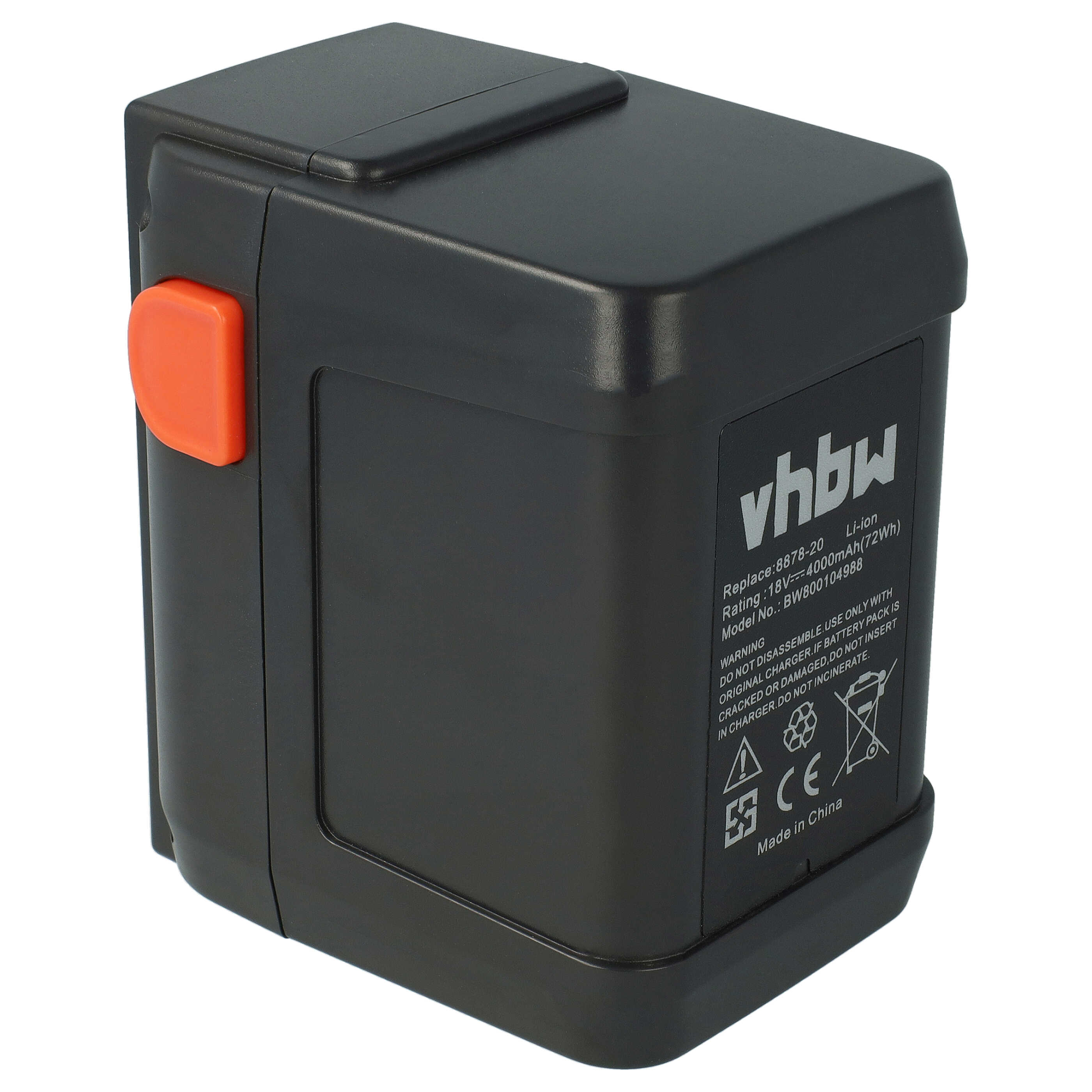 2x Battery replaces Gardena 8835, 4078500887809, 8835-20, 8835-U, 8835-00.701.00 - 4000 mAh 18 V Li-Ion, black