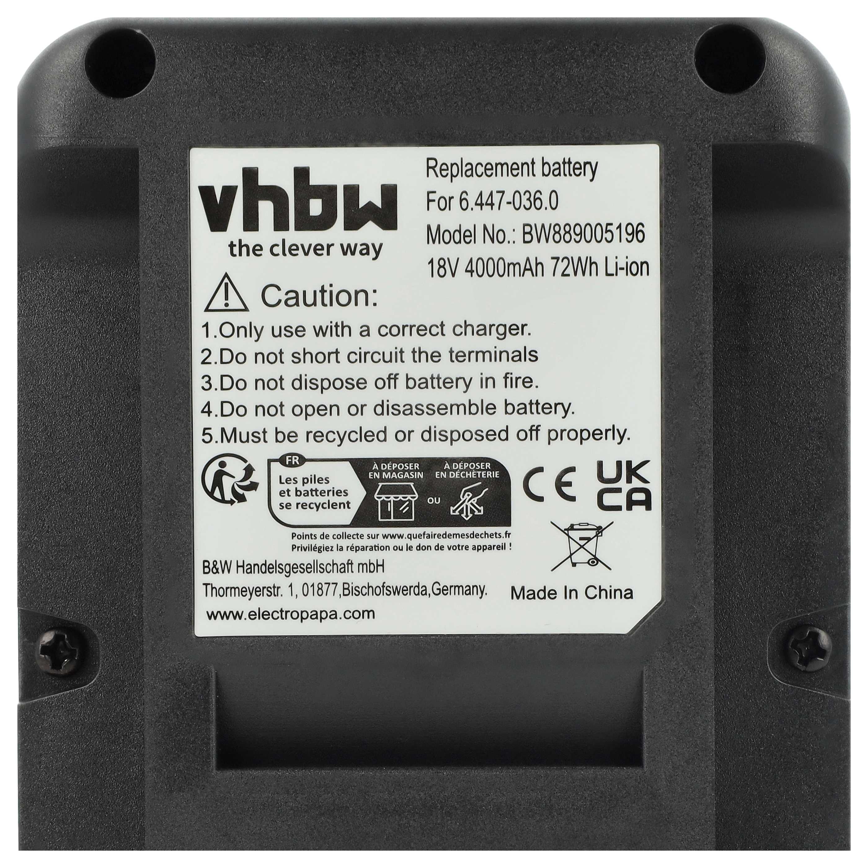 Battery replaces 2.445-034.0, 6.447-036.0 Electric Power Tool - 4000 mAh, 18 V, Li-Ion