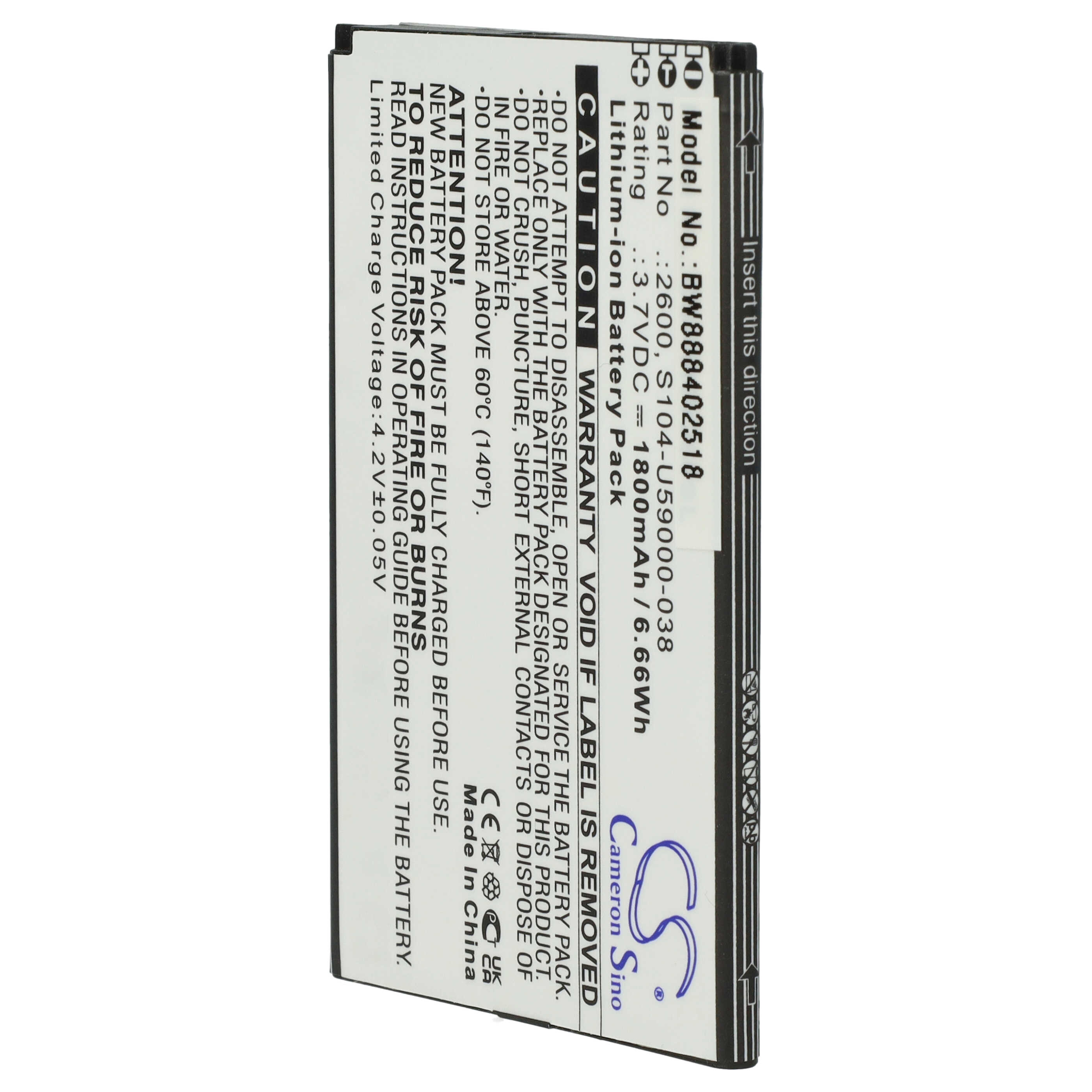 Batteria sostituisce Wiko 2600, S104-U59000-038 per cellulare Wiko - 1800mAh 3,7V Li-Ion