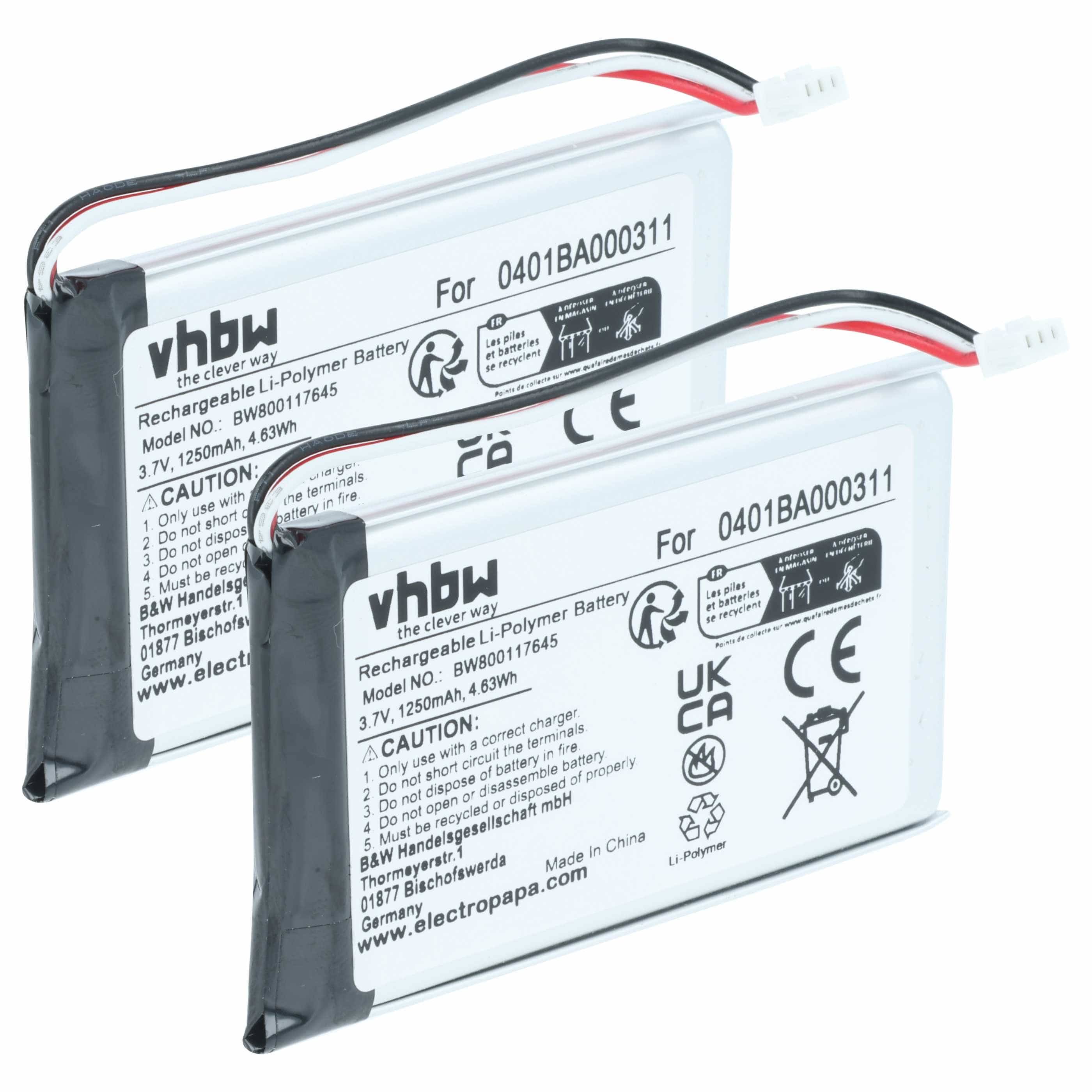 Remote Control 2x Battery replaces Elca 0401BA000311 - 1250 mAh 3.7 V Li-polymer