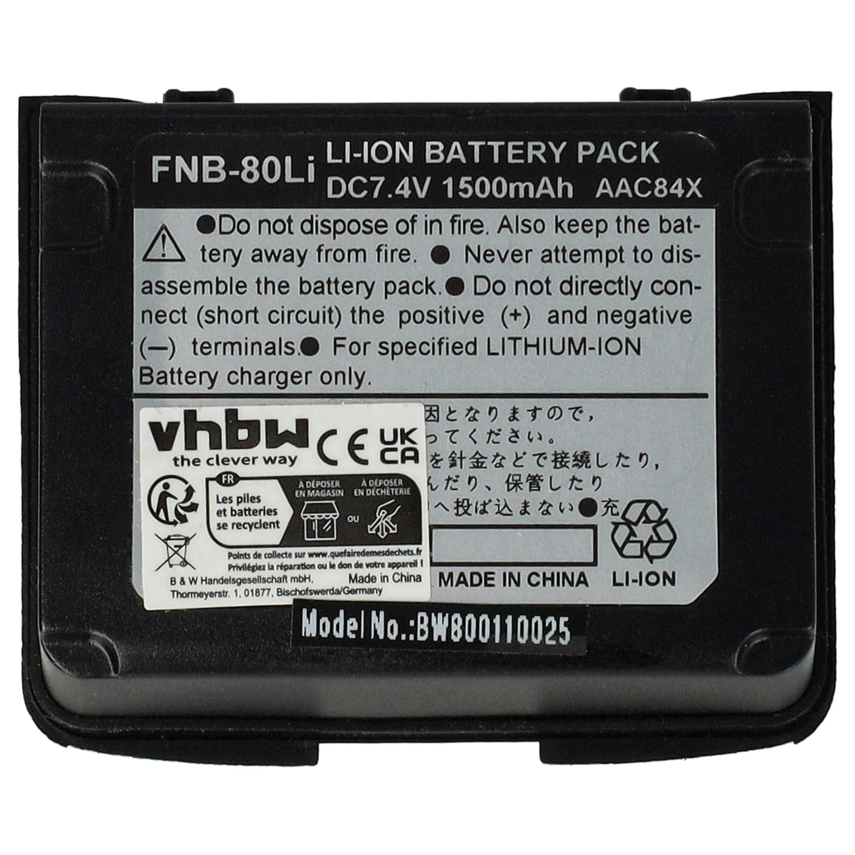 Radio Battery replaces Vertex Yaesu FNB-V80li, FNB-80Li - 1500 mAh 7.4 V Li-Ion